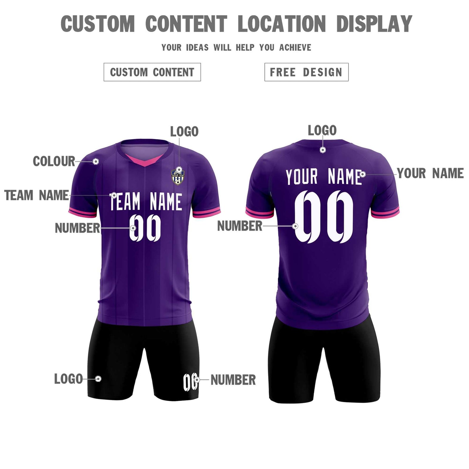 Custom Purple Classic Striped Personalized Soccer Tops/Sets Jersey
