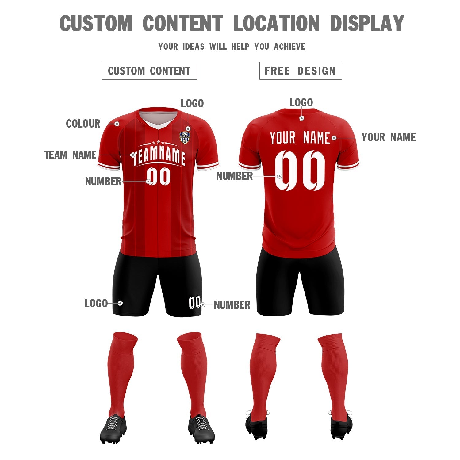 Custom Red Classic Striped Personalized Soccer Tops/Sets Jersey