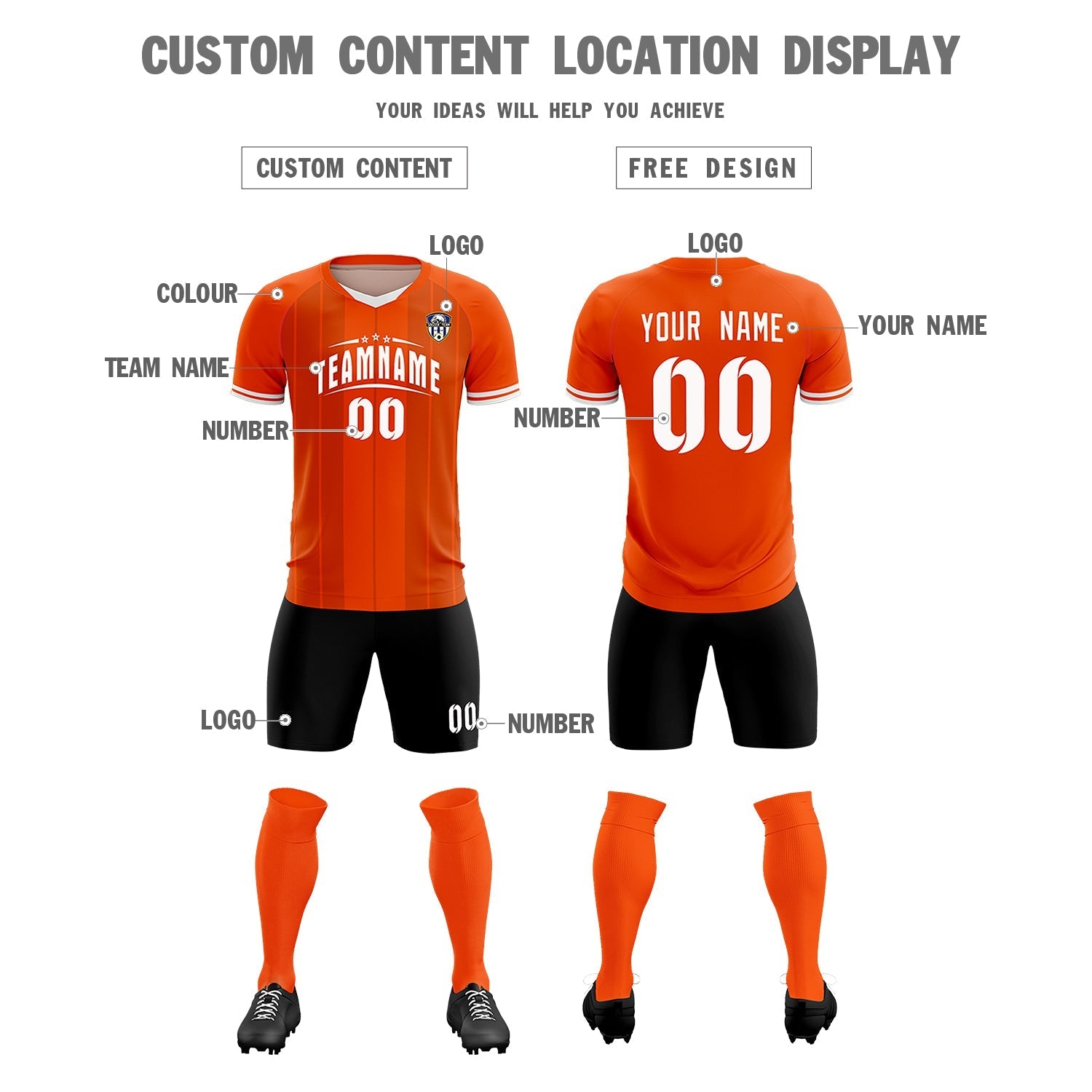 Custom Orange Classic Striped Personalized Soccer Tops/Sets Jersey