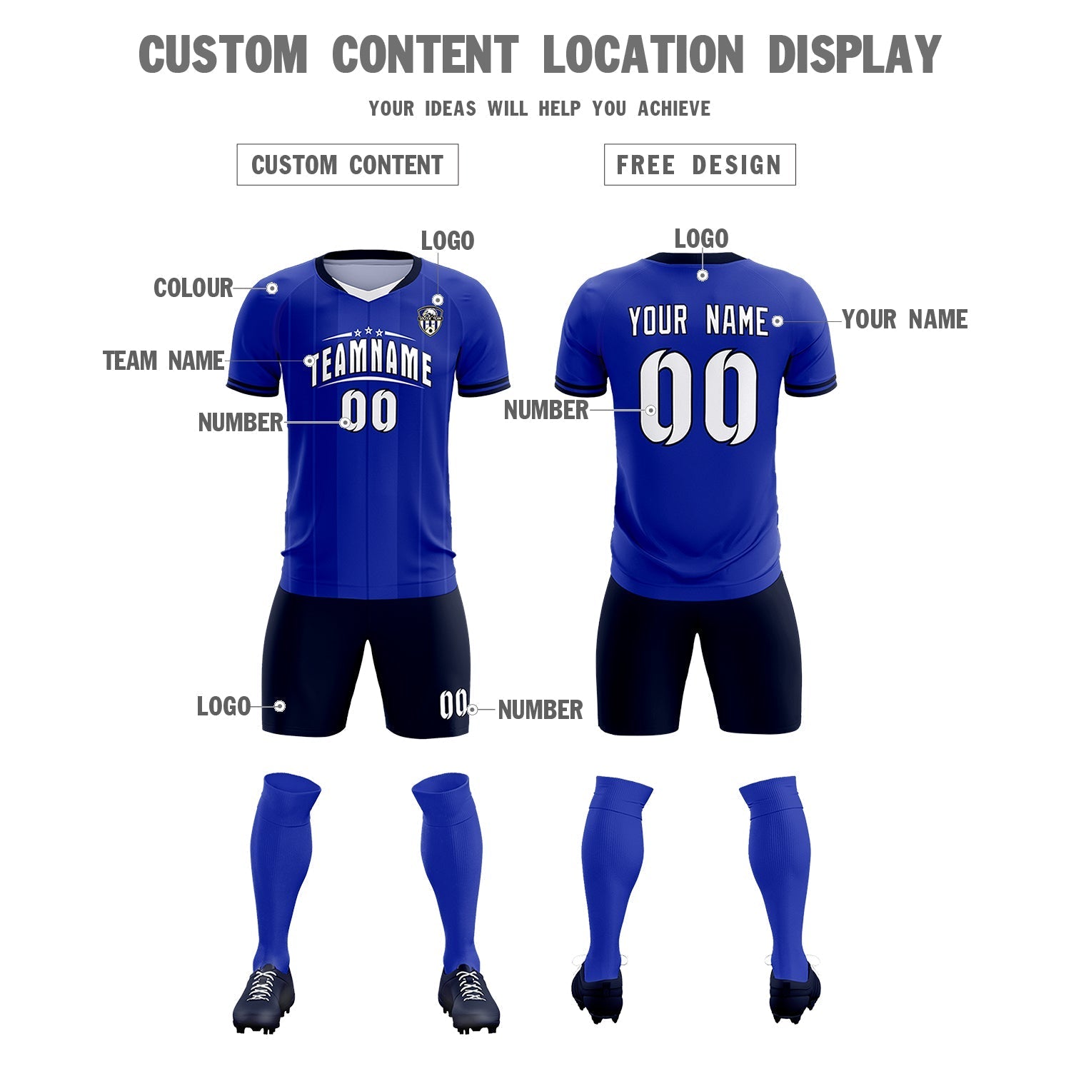 Custom Royal Classic Striped Personalized Soccer Tops/Sets Jersey