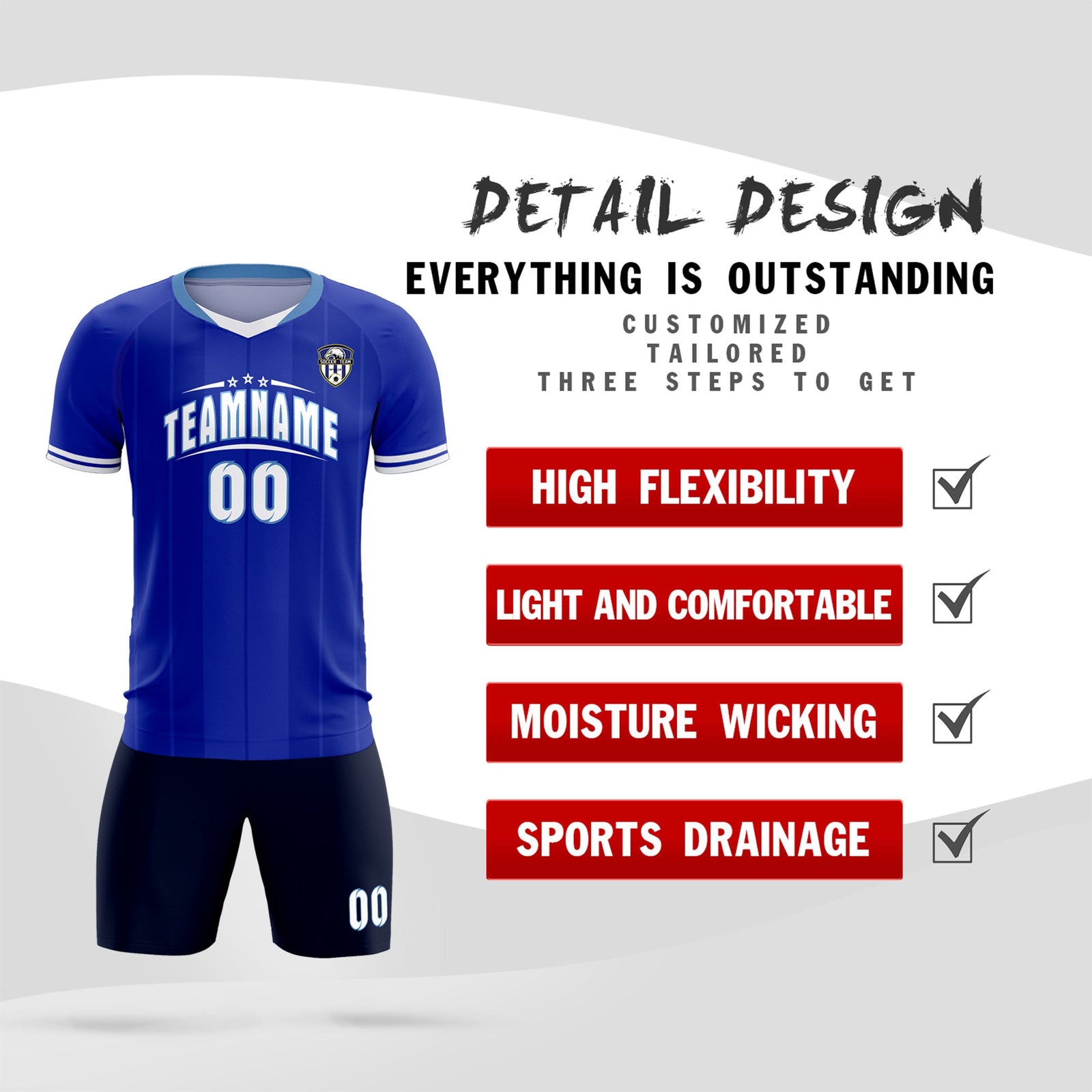 Custom Royal Classic Striped Personalized Soccer Tops/Sets Jersey