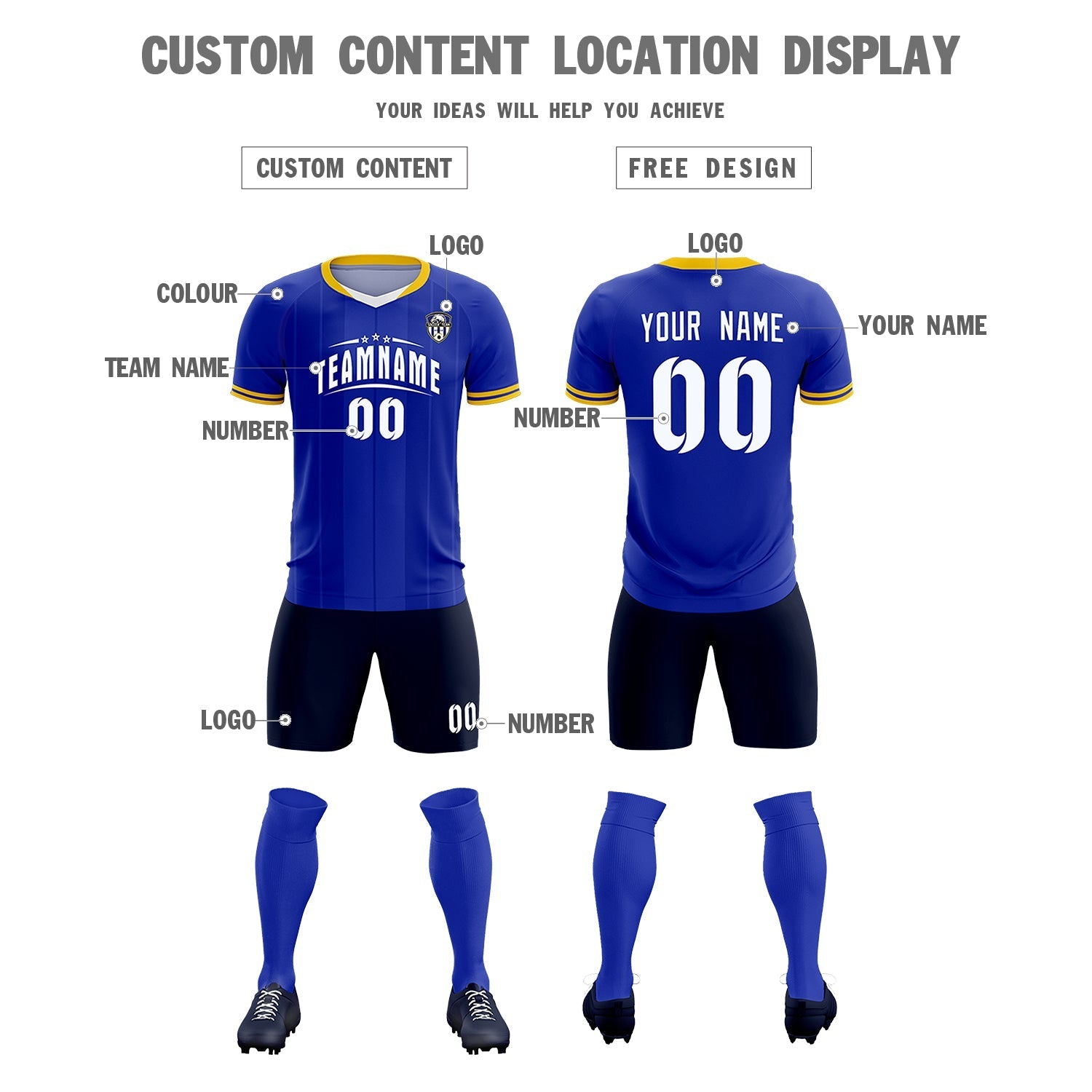 Custom Royal Classic Striped Personalized Soccer Tops/Sets Jersey
