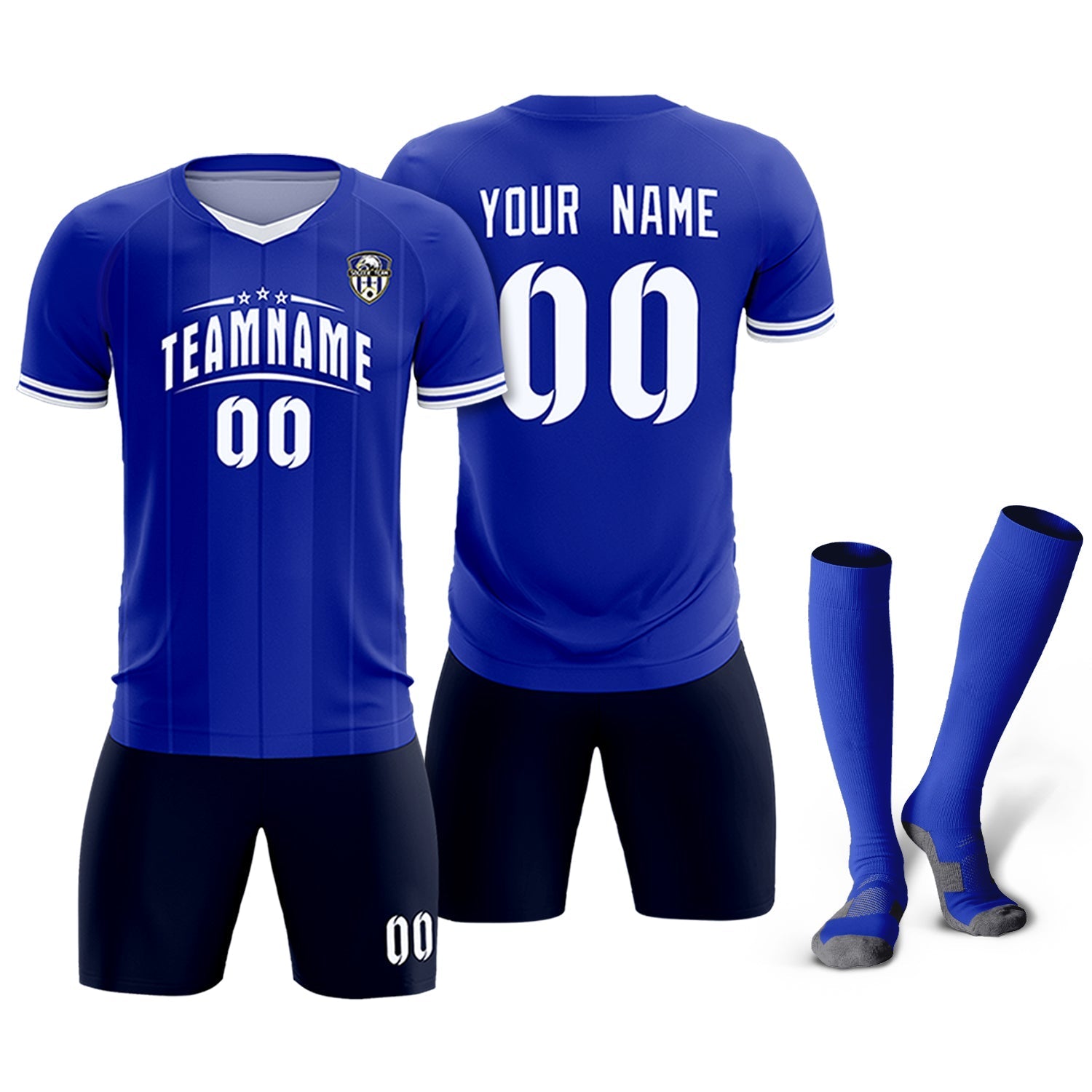Custom Royal Classic Striped Personalized Soccer Tops/Sets Jersey