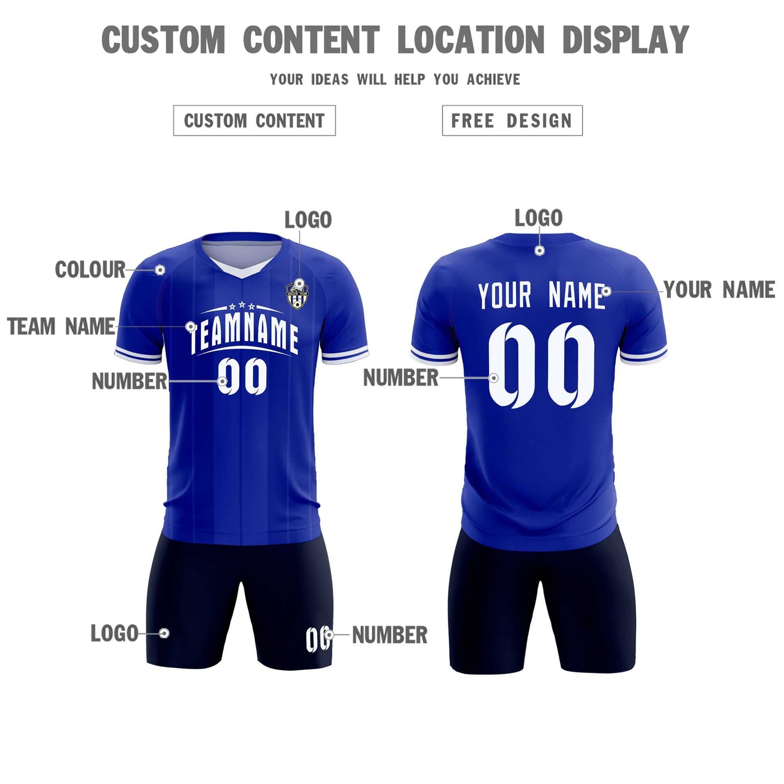 Custom Royal Classic Striped Personalized Soccer Tops/Sets Jersey