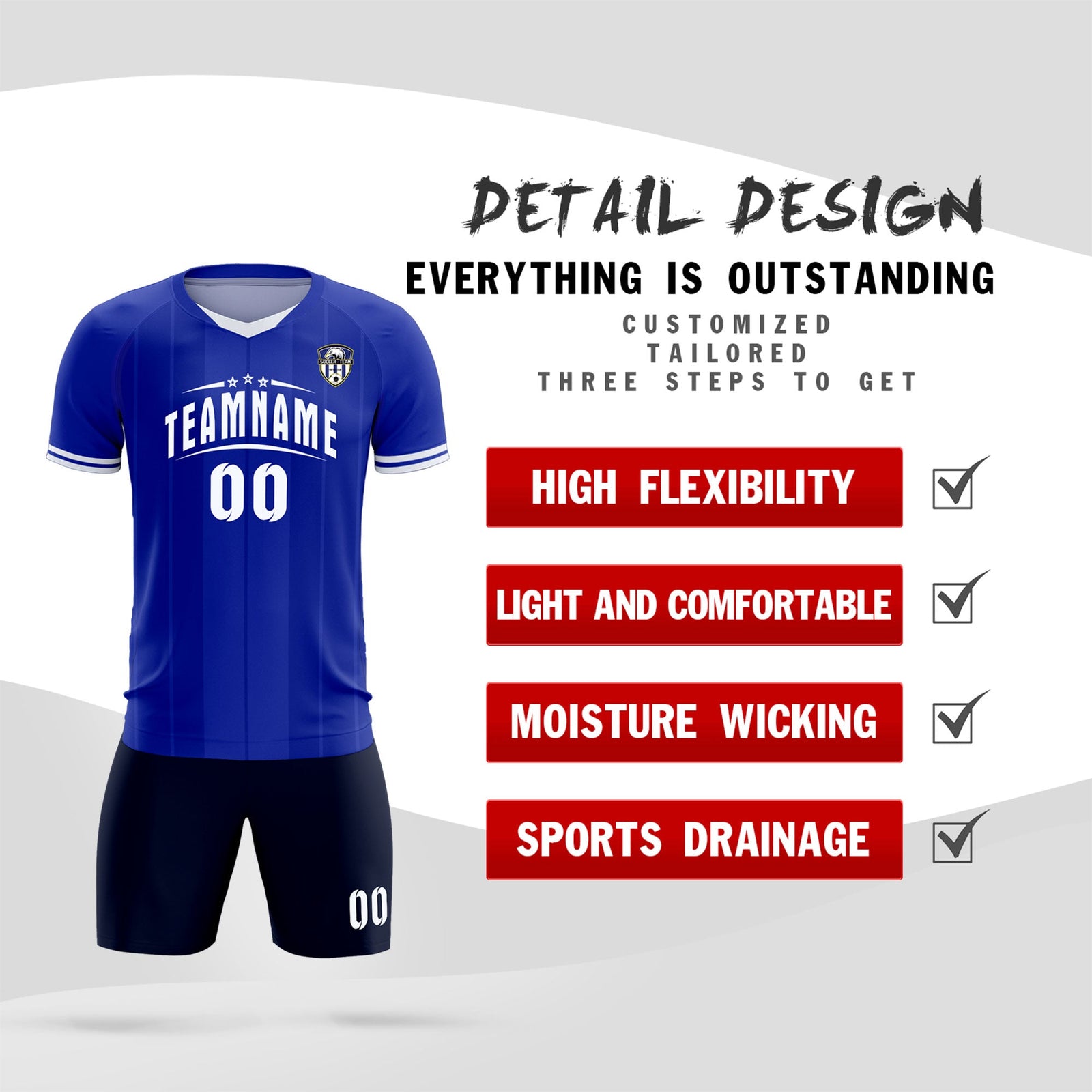 Custom Royal Classic Striped Personalized Soccer Tops/Sets Jersey
