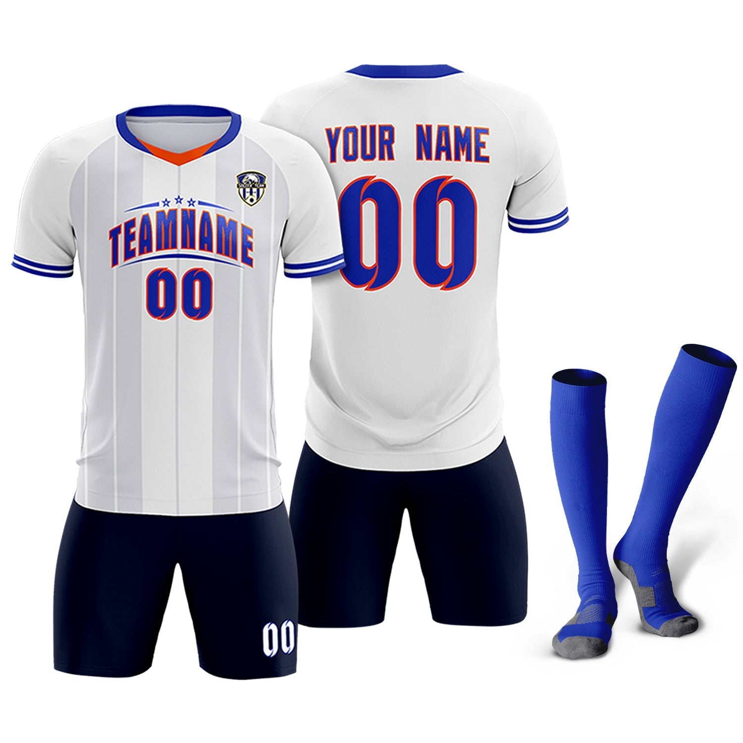 Custom White Classic Striped Personalized Soccer Tops/Sets Jersey