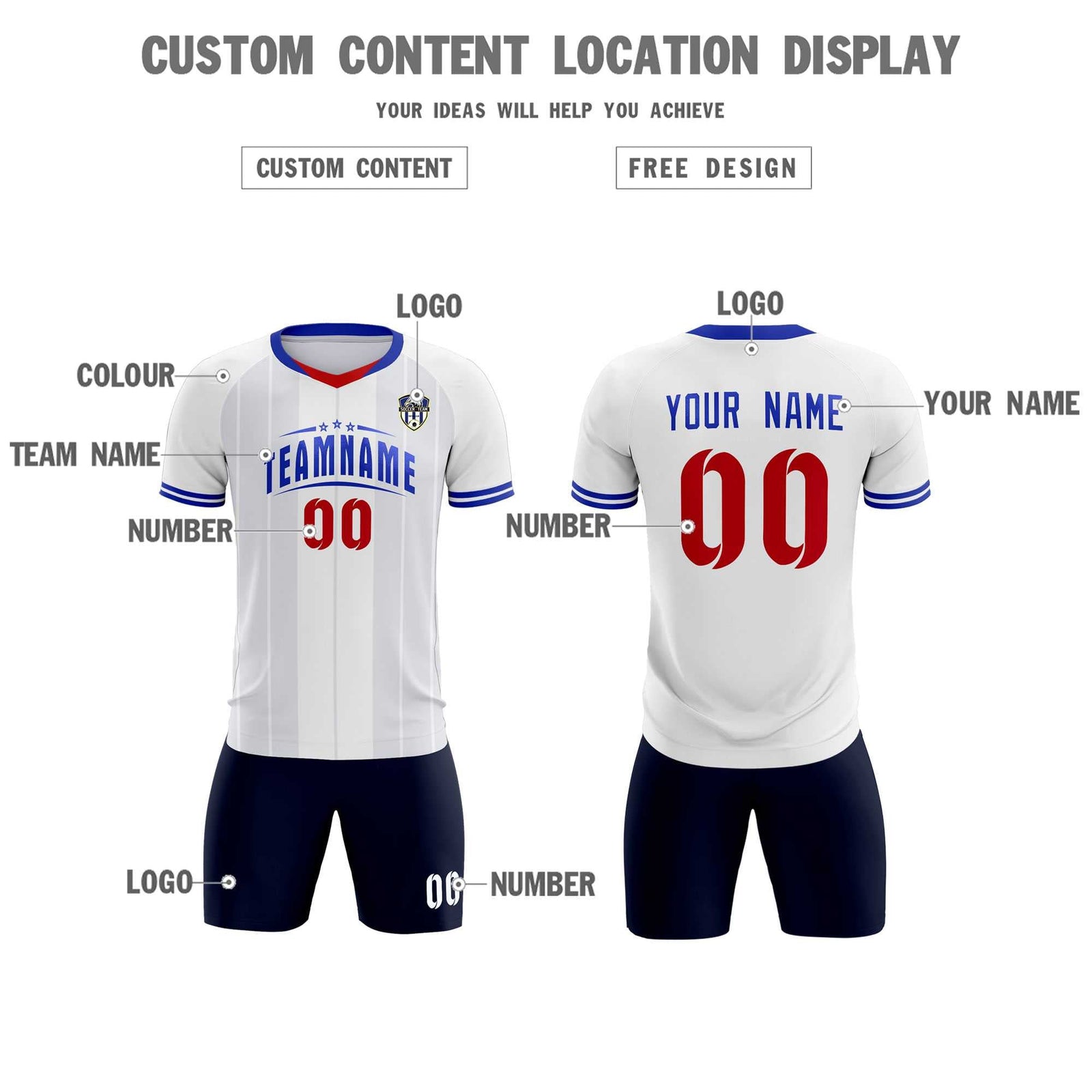 Custom White Classic Striped Personalized Soccer Tops/Sets Jersey