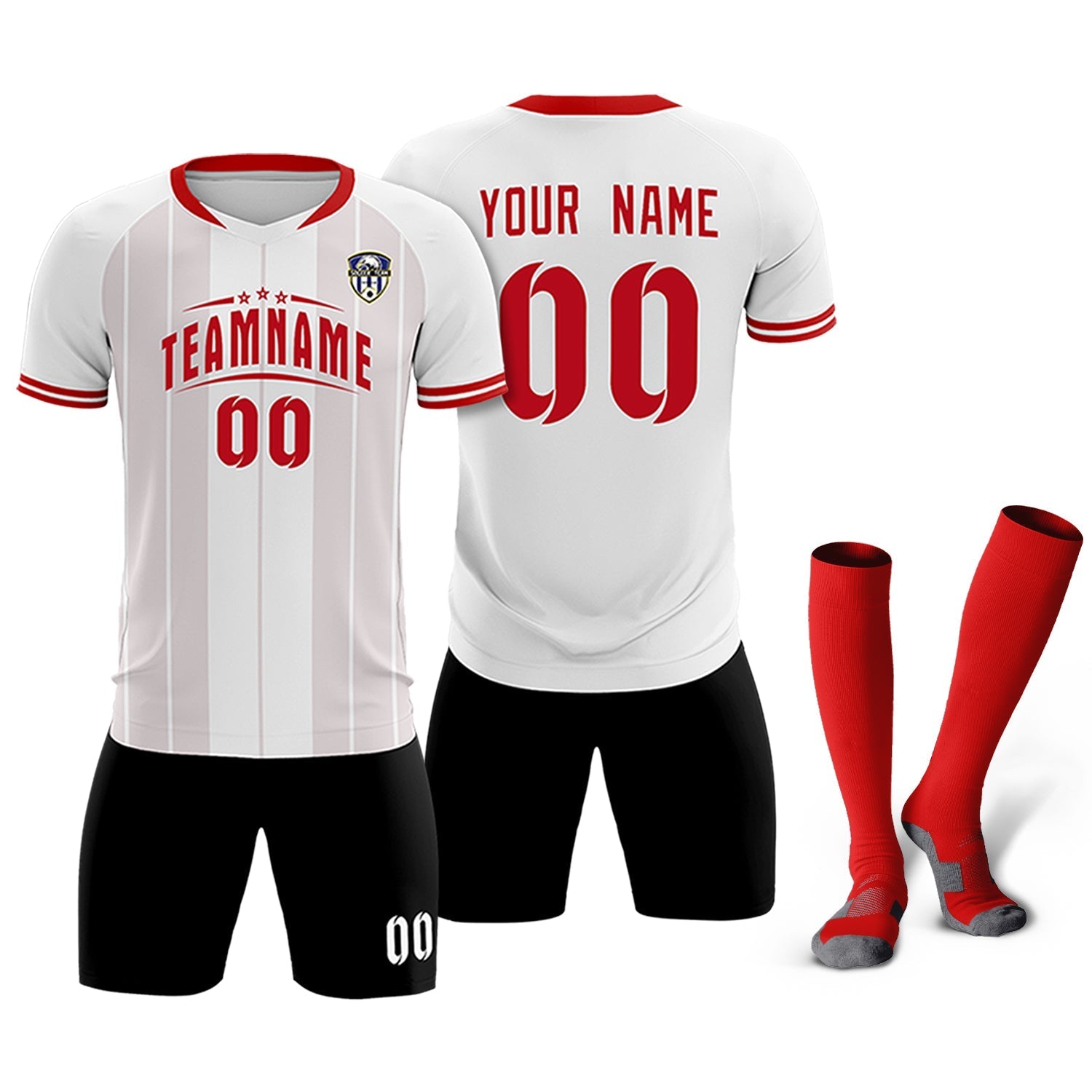 Custom White Classic Striped Personalized Soccer Tops/Sets Jersey