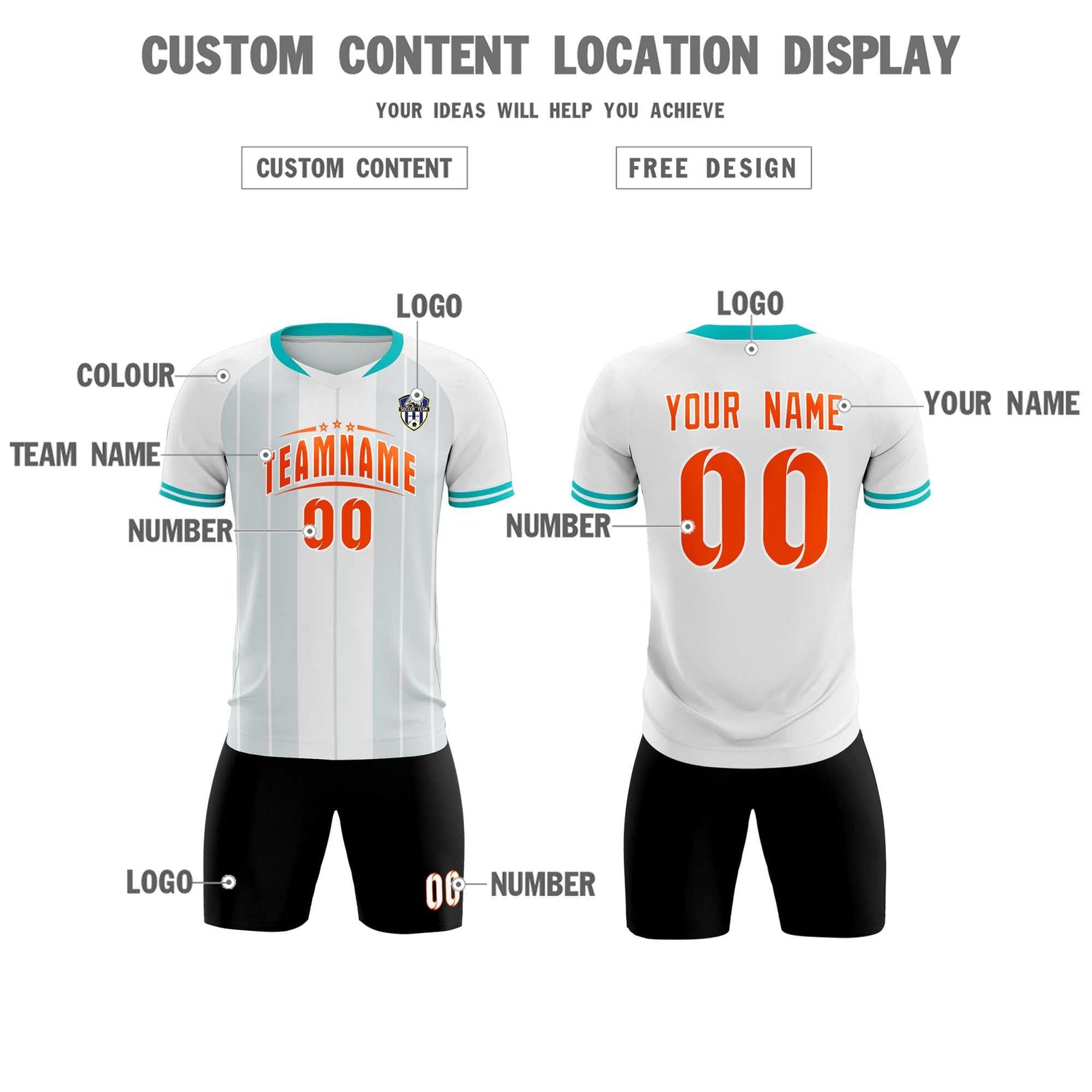 Custom White Classic Striped Personalized Soccer Tops/Sets Jersey
