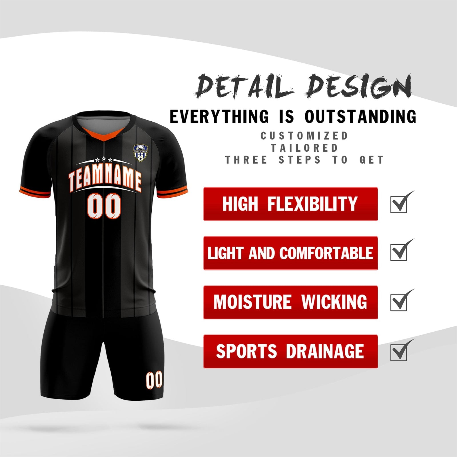 Custom Black Classic Striped Personalized Soccer Tops/Sets Jersey