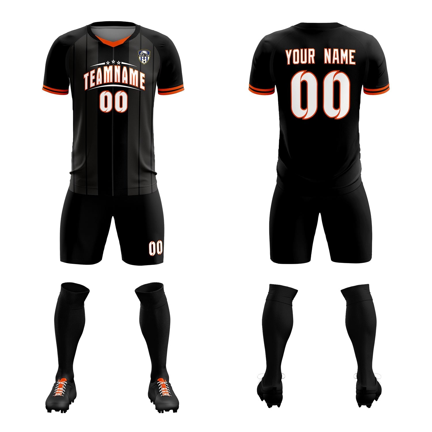 Custom Black Classic Striped Personalized Soccer Tops/Sets Jersey