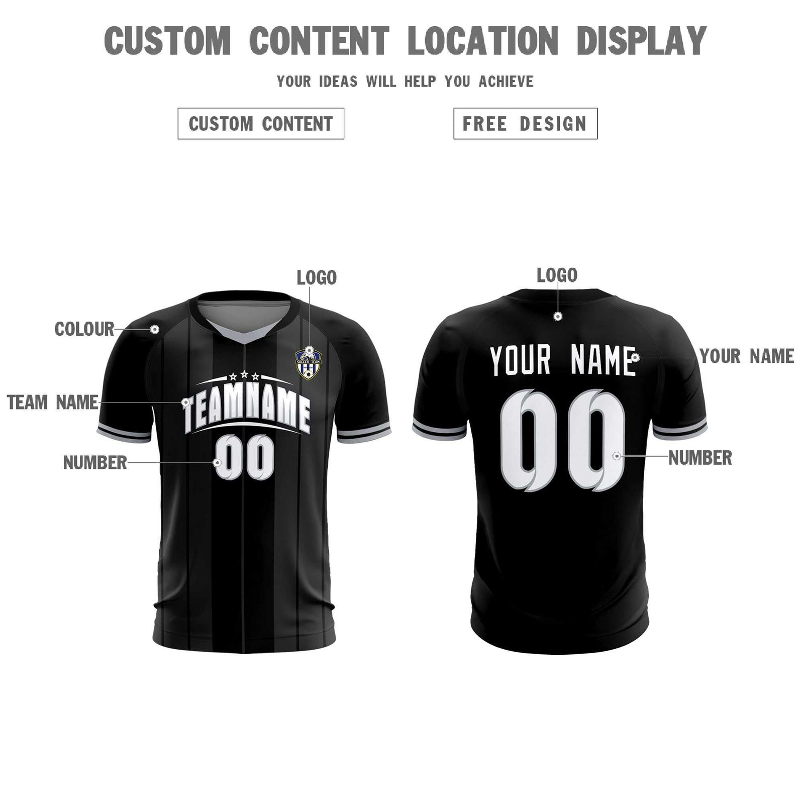 Custom Black Classic Striped Personalized Soccer Tops/Sets Jersey