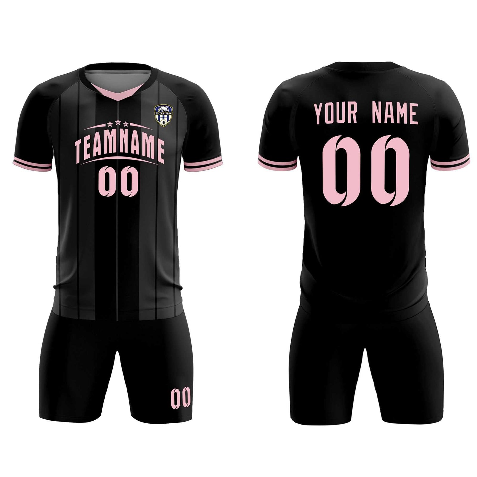 Custom Black Classic Striped Personalized Soccer Tops/Sets Jersey