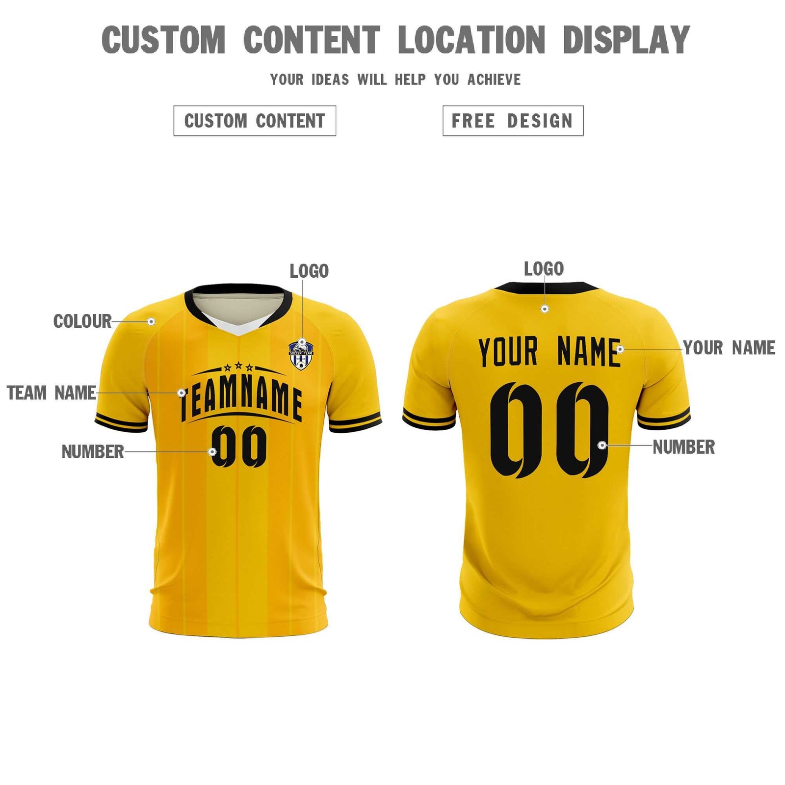Custom Gold Classic Striped Personalized Soccer Tops/Sets Jersey