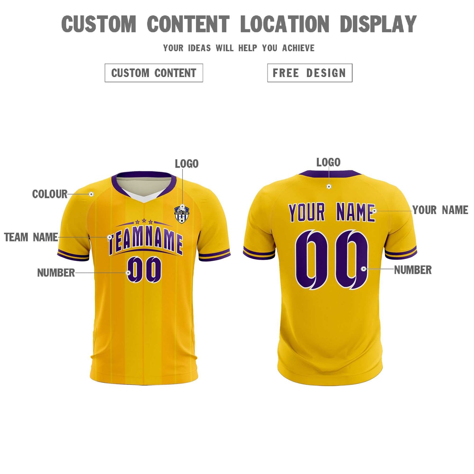 Custom Gold Classic Striped Personalized Soccer Tops/Sets Jersey