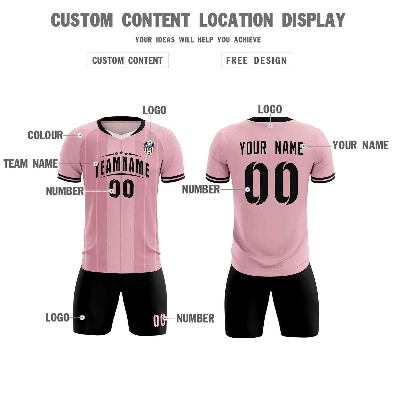 Custom Light Pink Classic Striped Personalized Soccer Tops/Sets Jersey