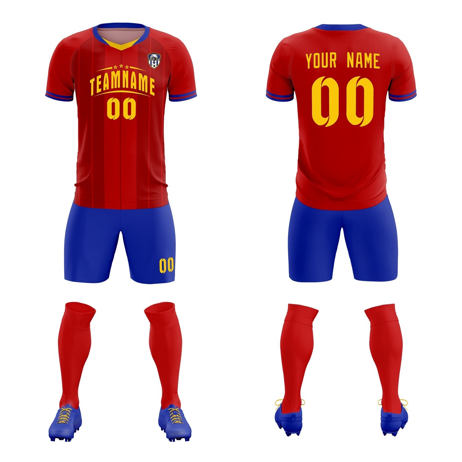 Custom Red Classic Striped Personalized Soccer Tops/Sets Jersey