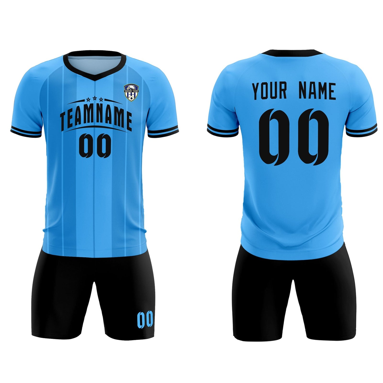 Custom Powder Blue Classic Striped Personalized Soccer Tops/Sets Jersey