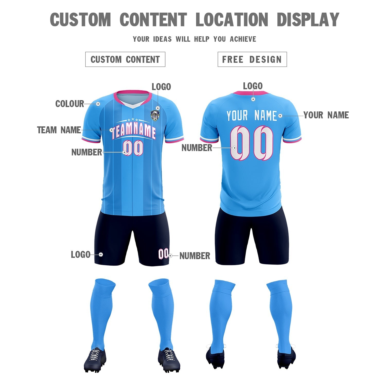 Custom Powder Blue Classic Striped Personalized Soccer Tops/Sets Jersey