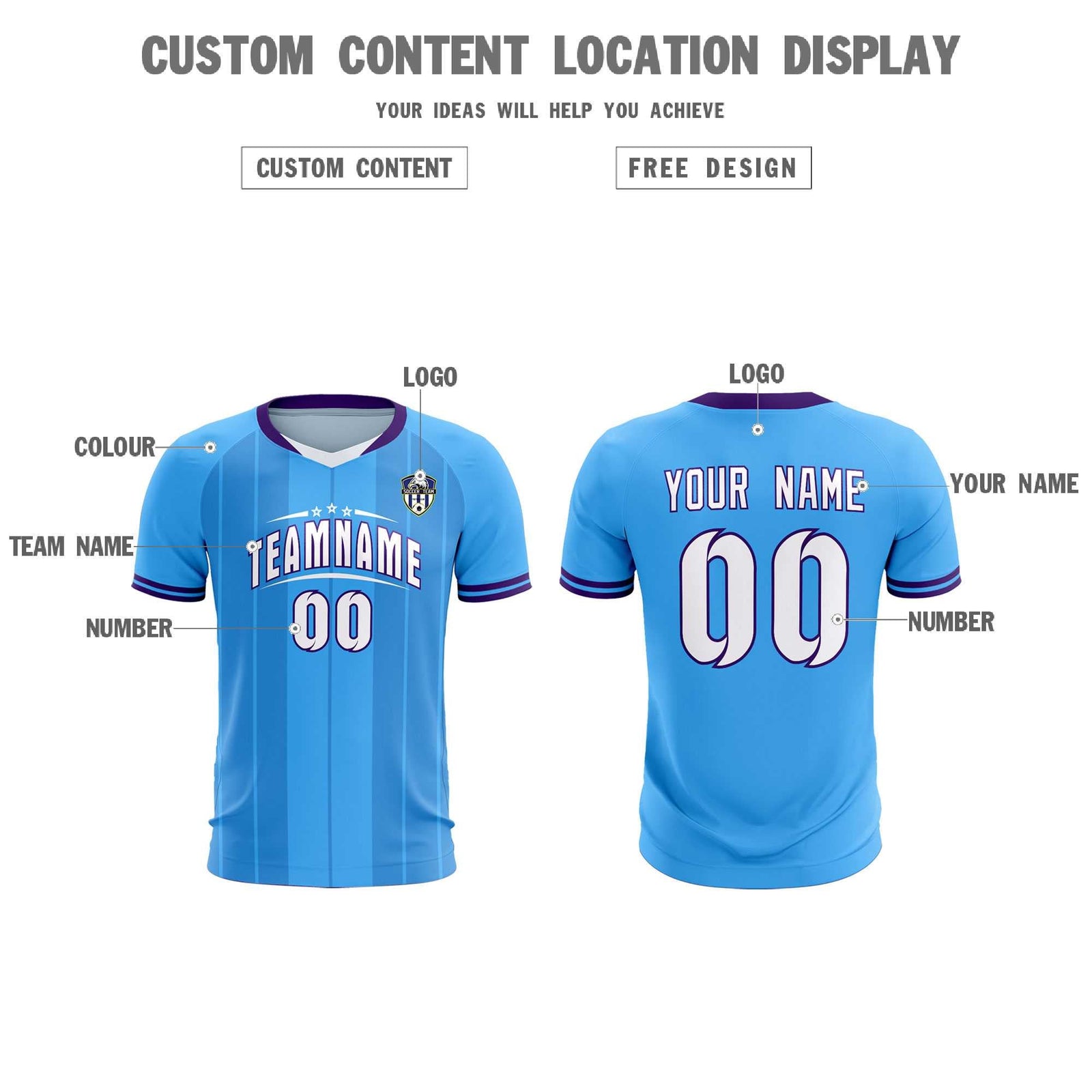 Custom Powder Blue Classic Striped Personalized Soccer Tops/Sets Jersey