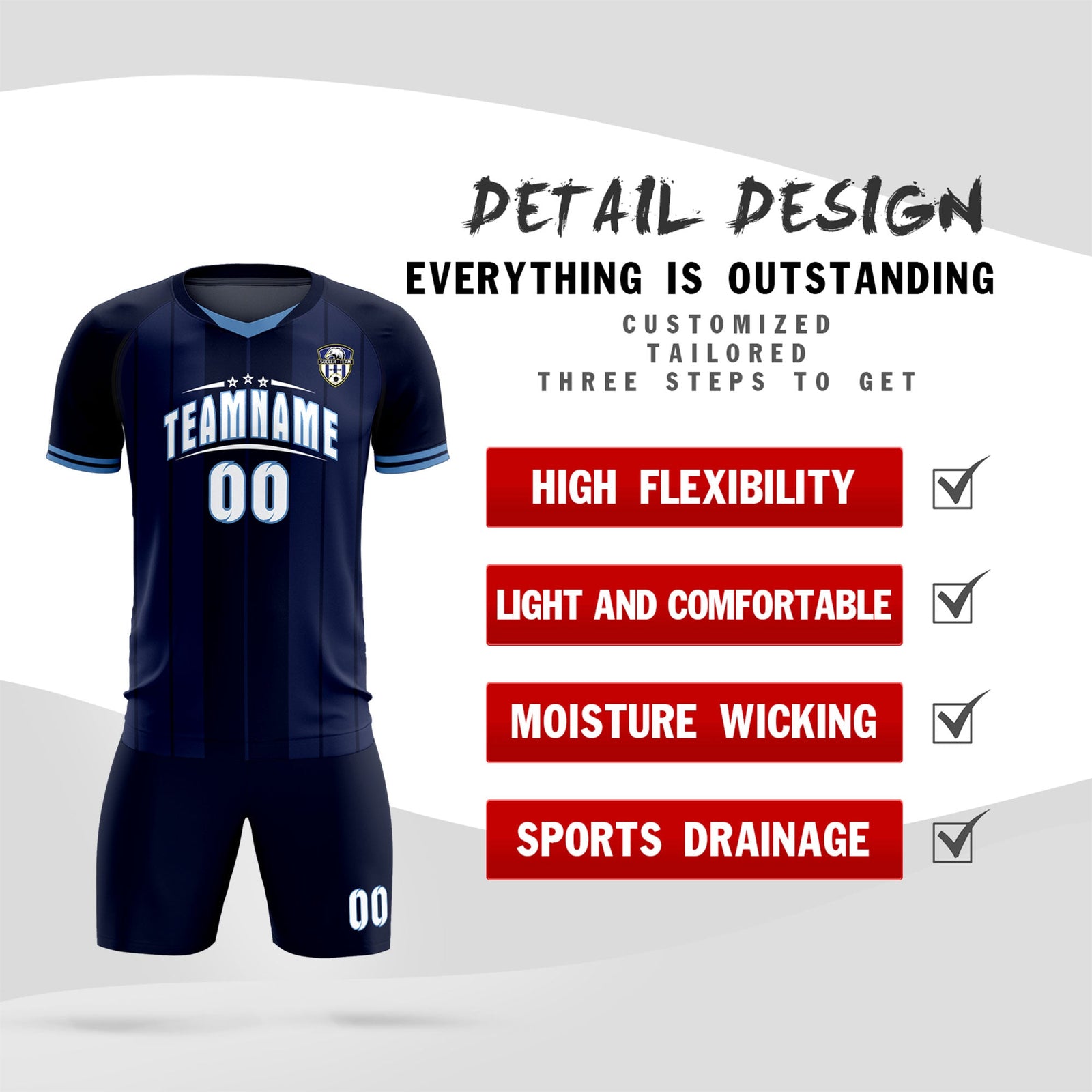Custom Navy Classic Striped Personalized Soccer Tops/Sets Jersey
