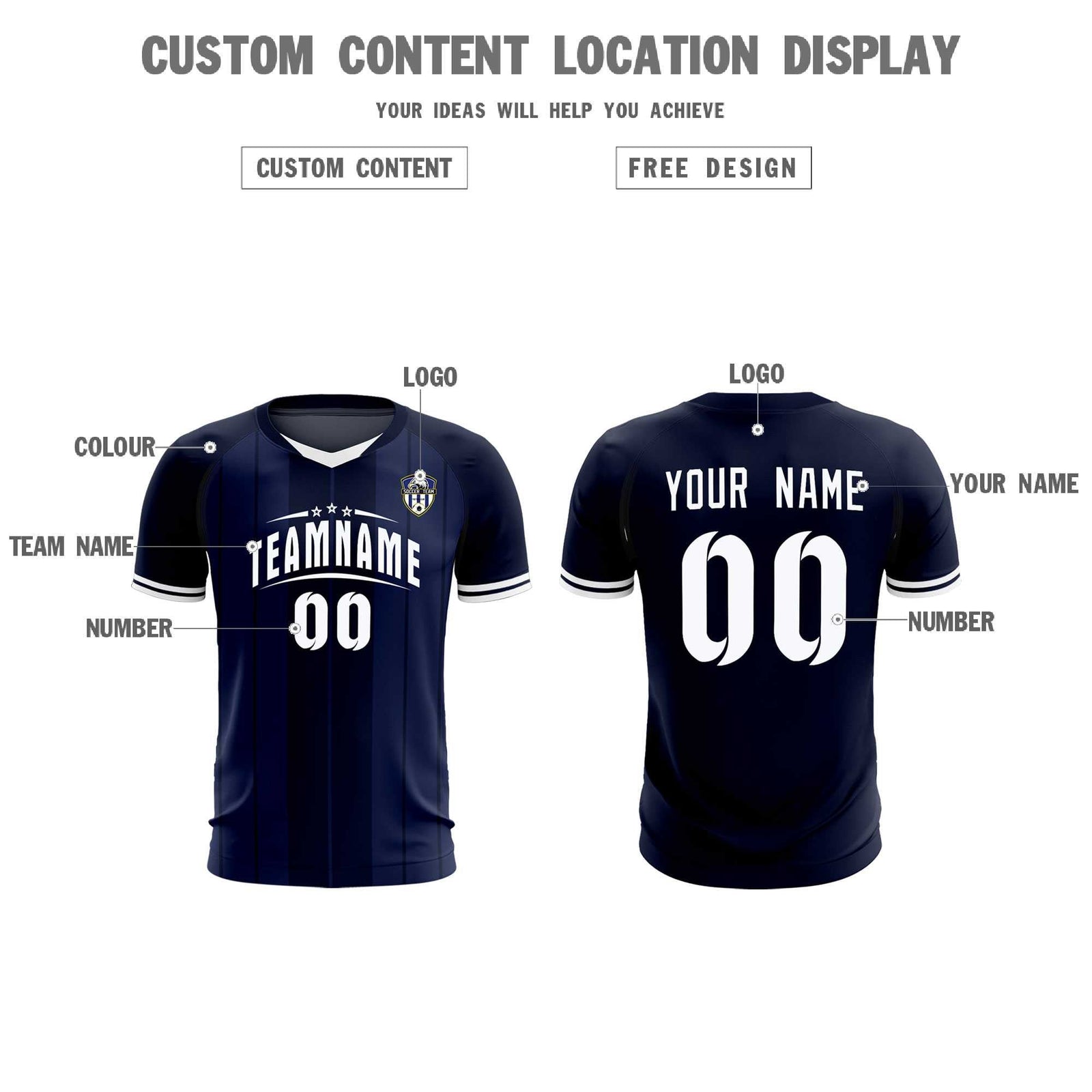 Custom Navy Classic Striped Personalized Soccer Tops/Sets Jersey