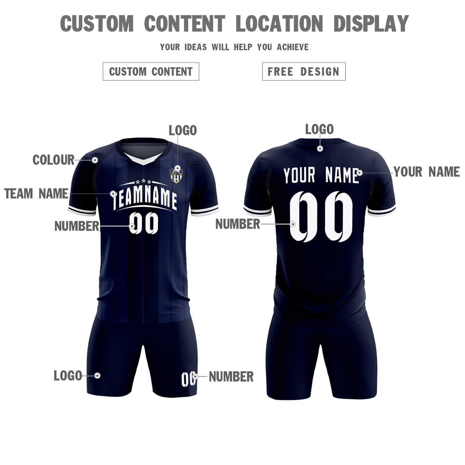 Custom Navy Classic Striped Personalized Soccer Tops/Sets Jersey