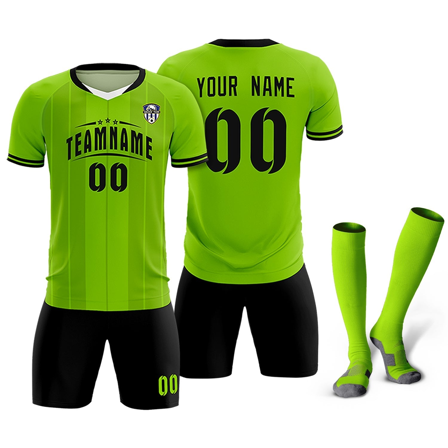 Custom Neon Green Classic Striped Personalized Soccer Tops/Sets Jersey