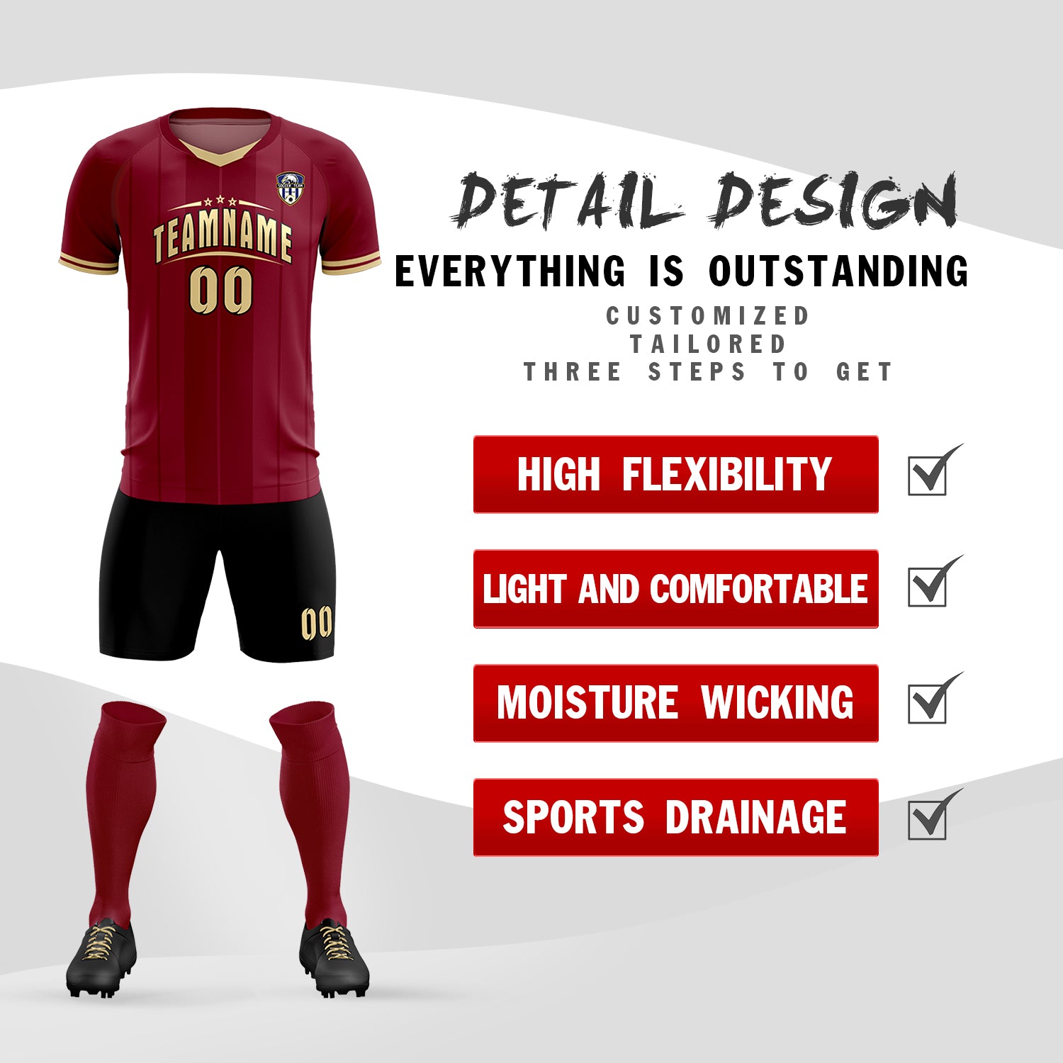 Custom Crimson Classic Striped Personalized Soccer Tops/Sets Jersey