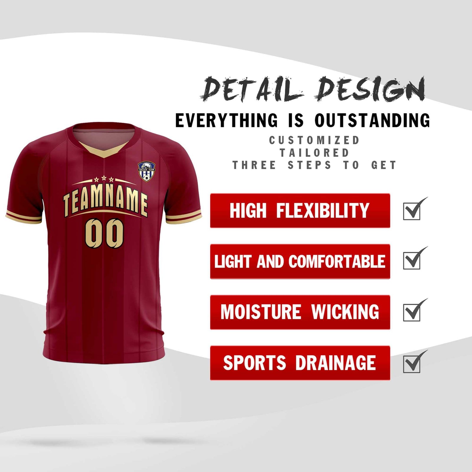 Custom Crimson Classic Striped Personalized Soccer Tops/Sets Jersey