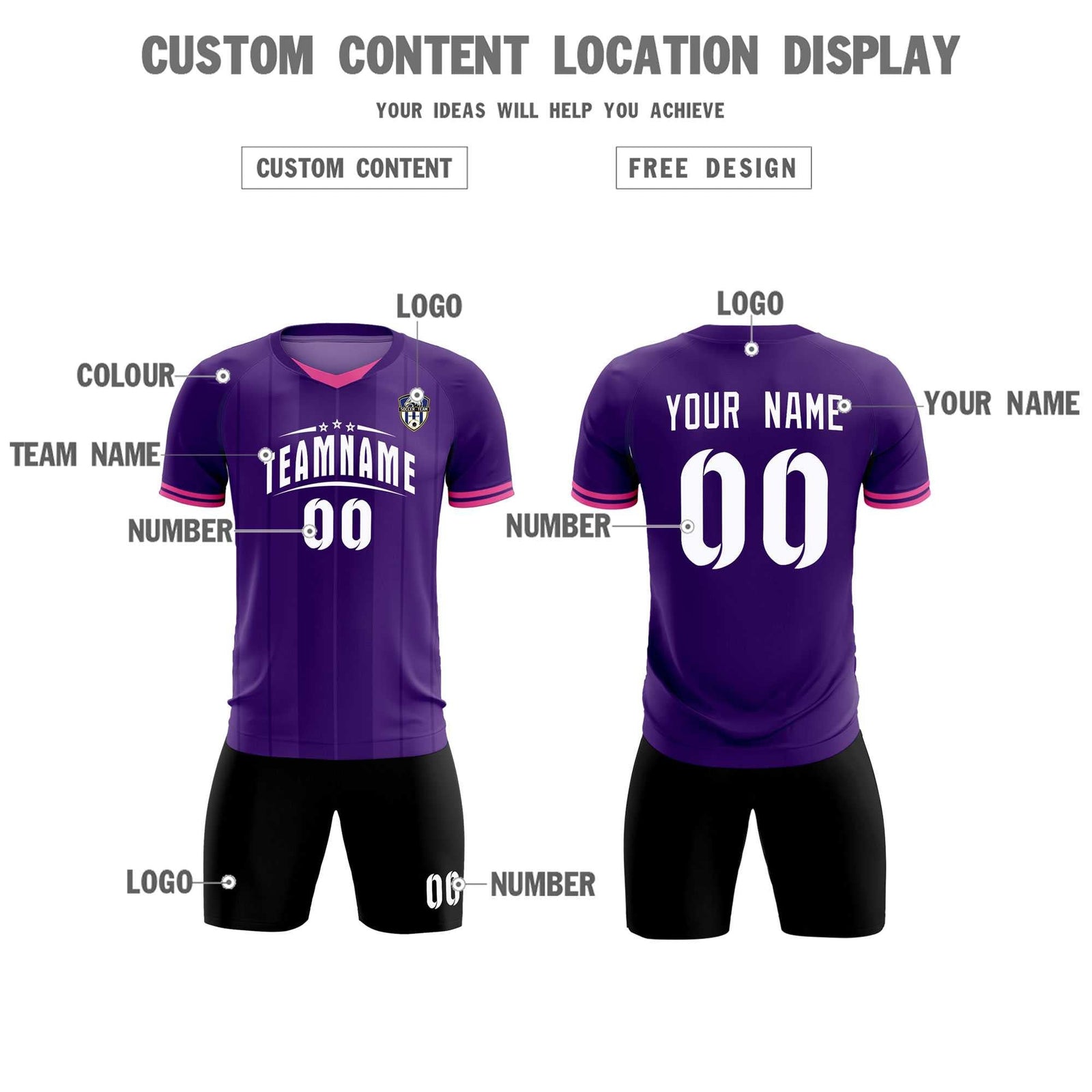 Custom Purple Classic Striped Personalized Soccer Tops/Sets Jersey