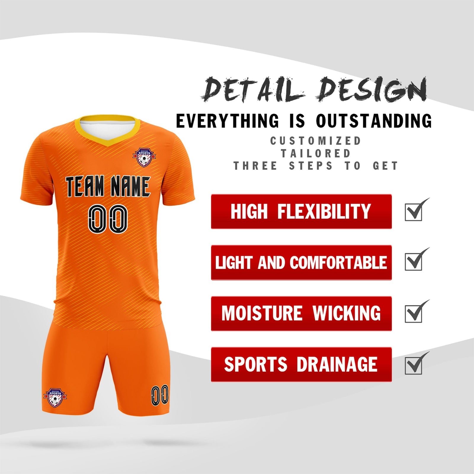 Custom Orange Gold Training Uniform For Men Soccer Sets Jersey