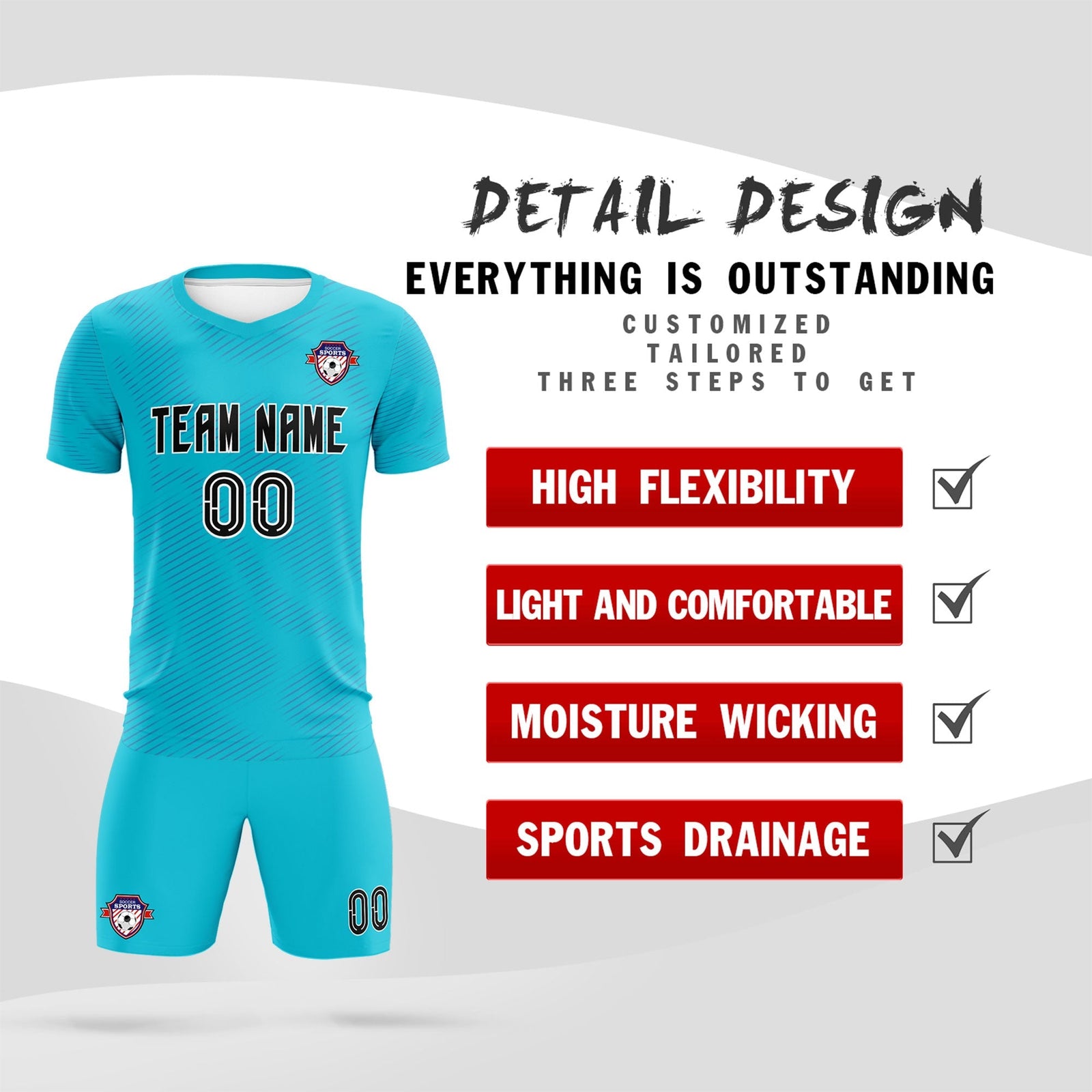Custom Sky Blue Royal Training Uniform For Men Soccer Sets Jersey
