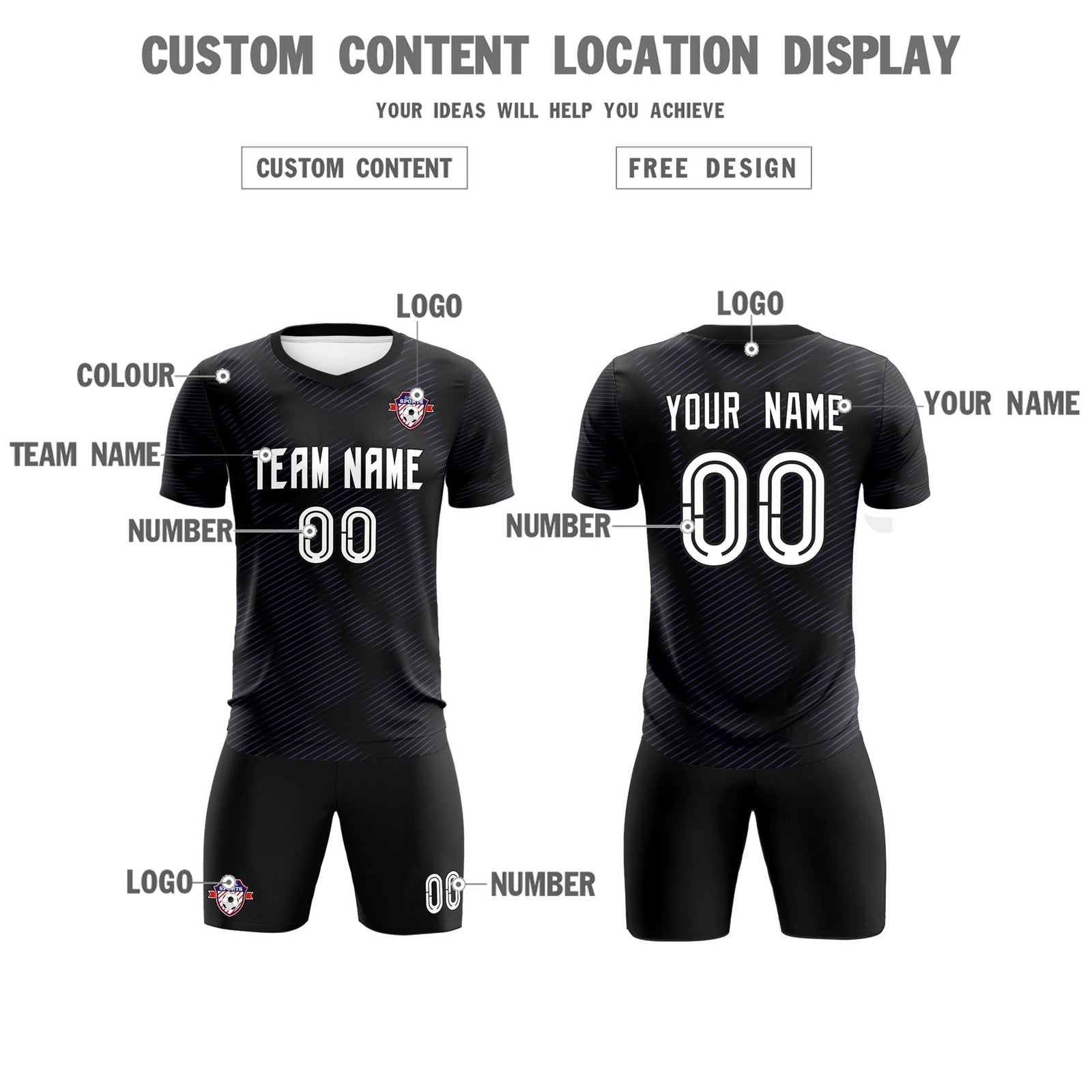 Custom Black Purple Training Uniform For Men Soccer Sets Jersey