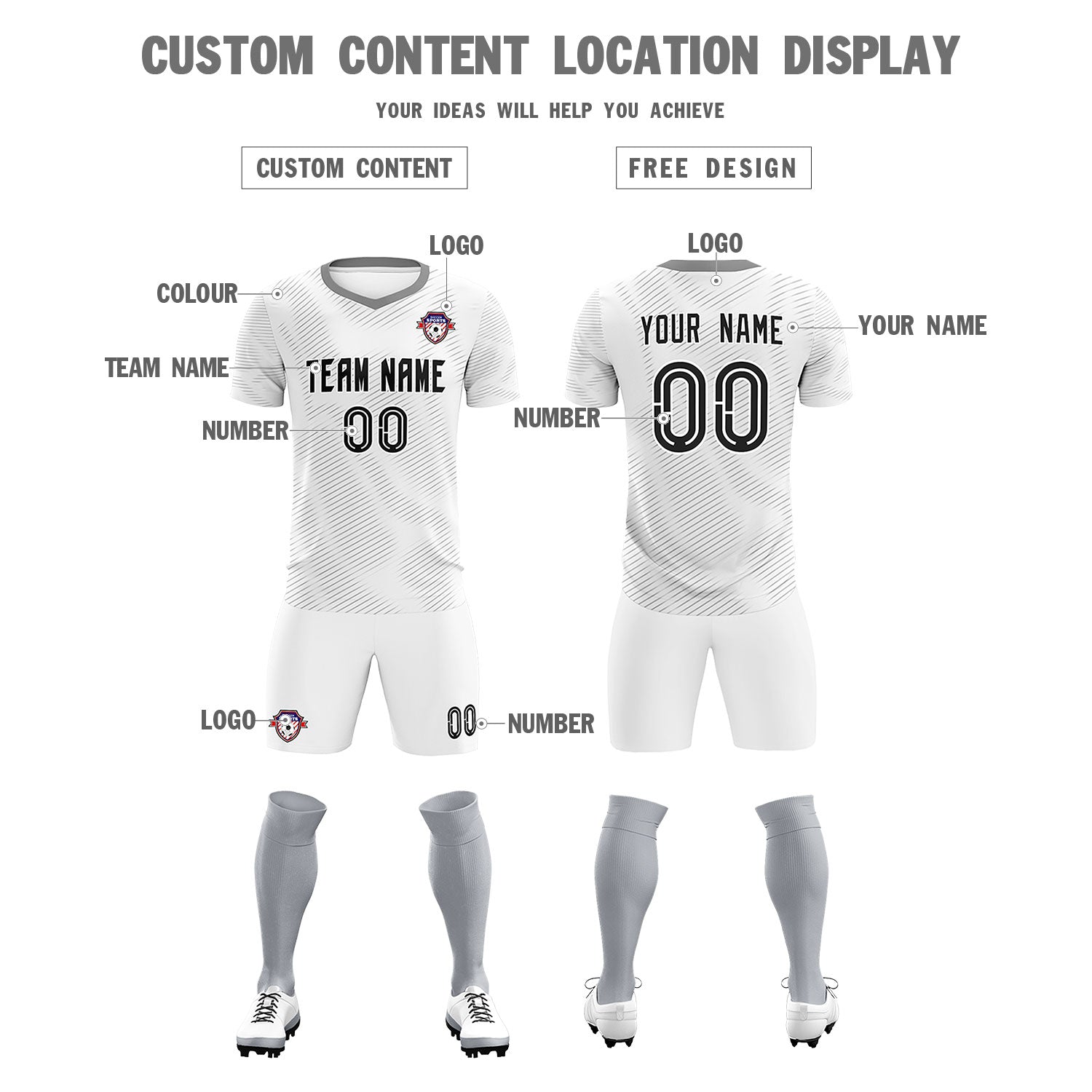 Custom White Gray Training Uniform For Men Soccer Sets Jersey