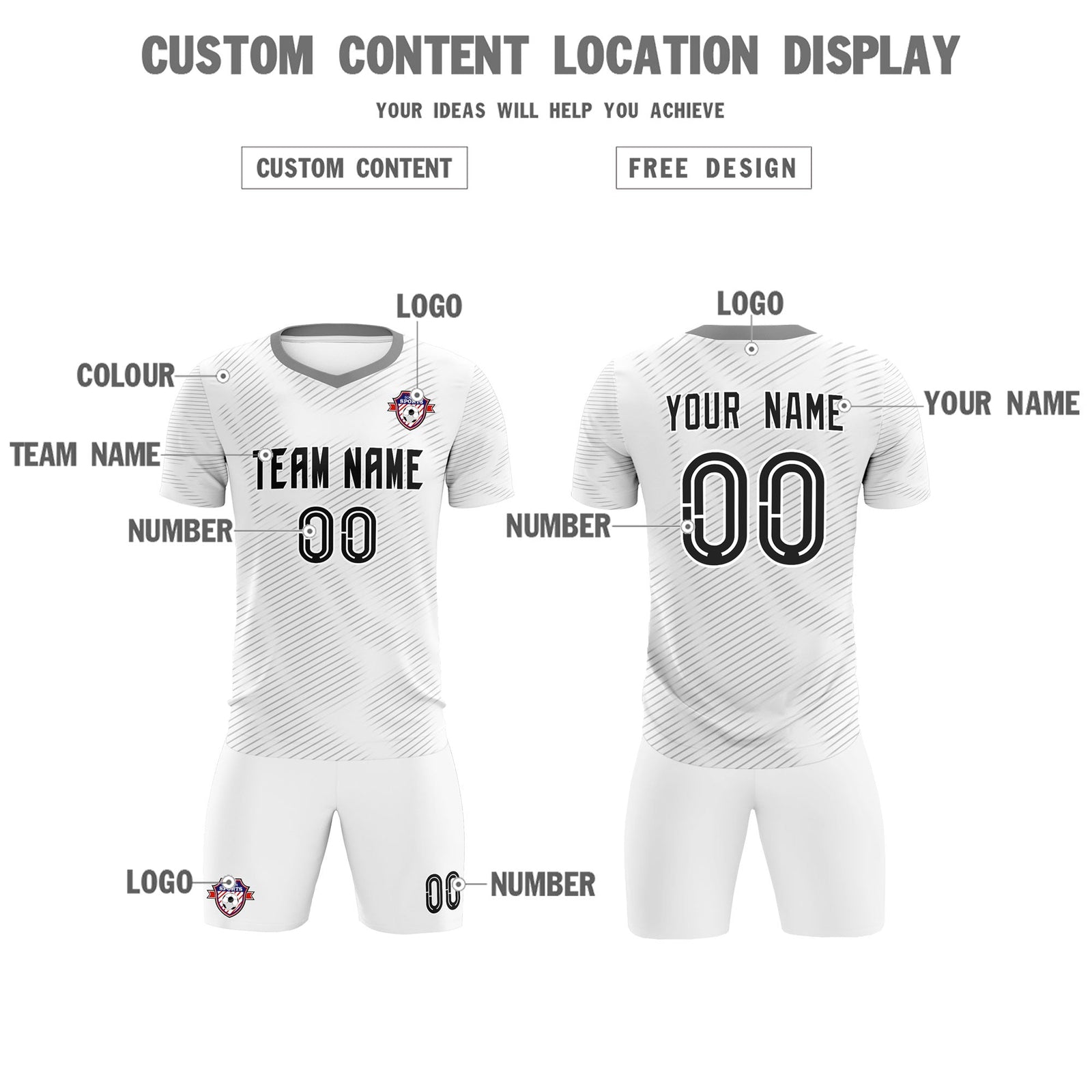 Custom White Gray Training Uniform For Men Soccer Sets Jersey