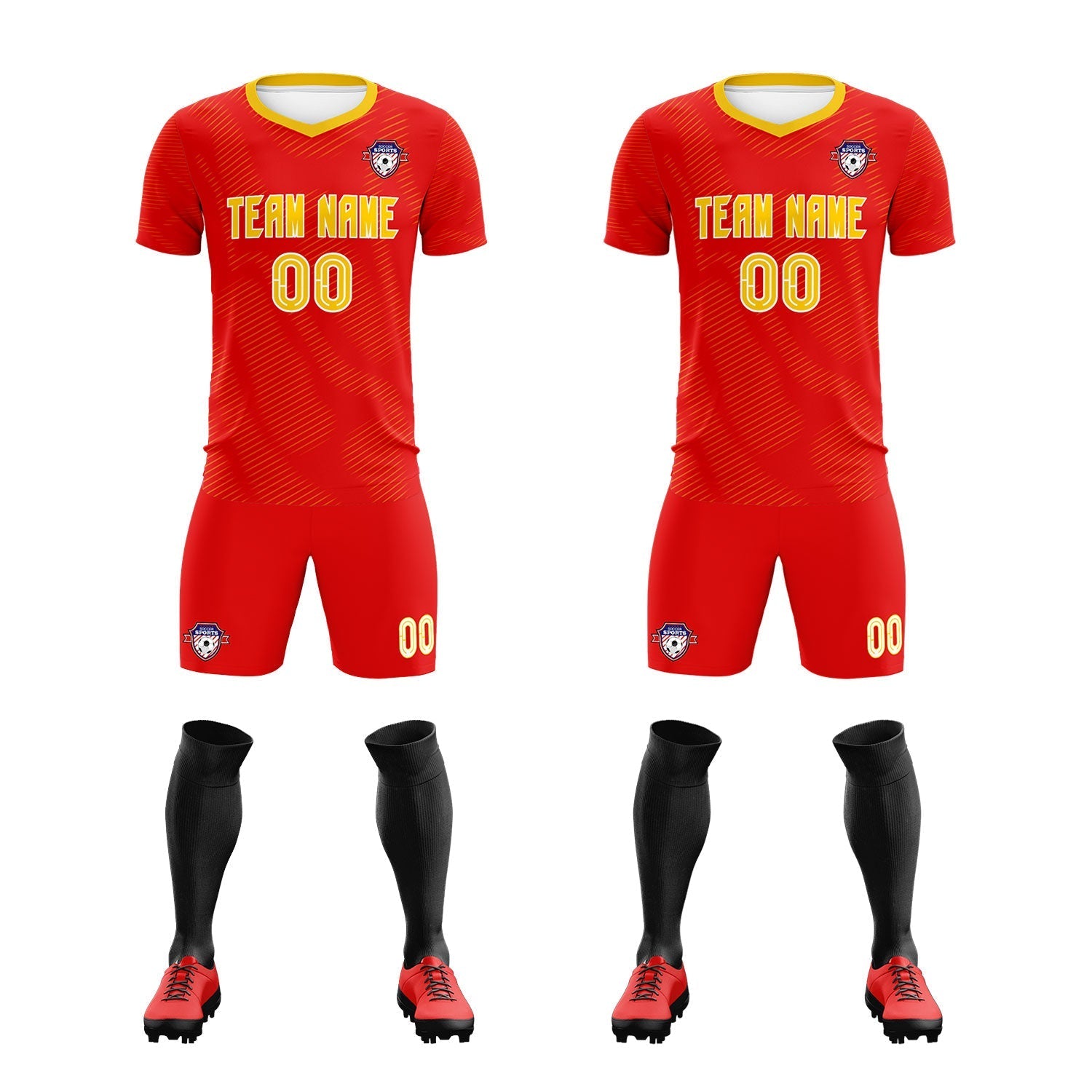 Custom Red Gold Training Uniform For Men Soccer Sets Jersey