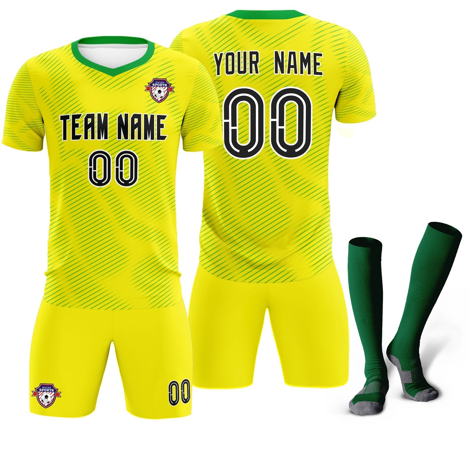 Custom Gold Kelly Green Training Uniform For Men Soccer Sets Jersey