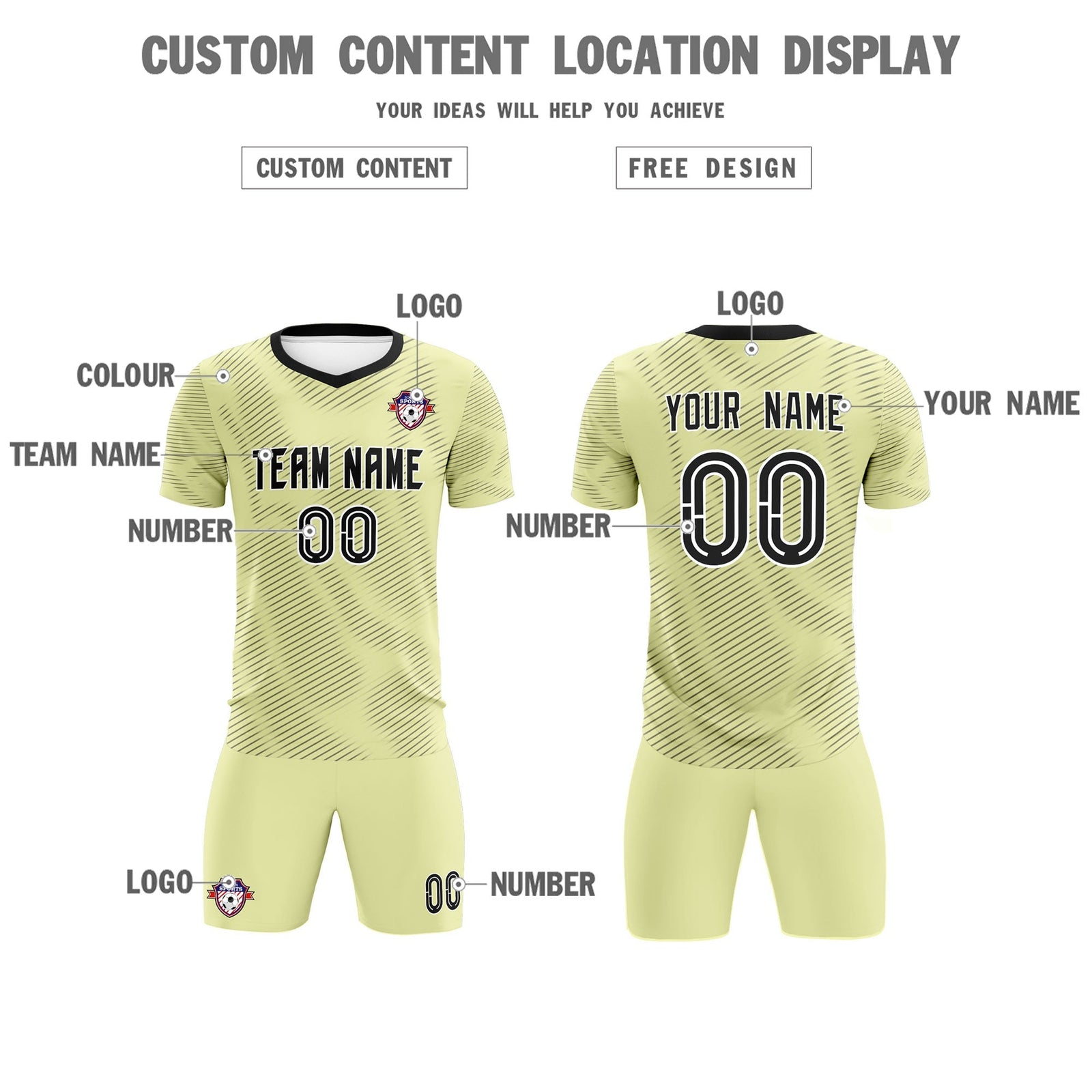 Custom Cream Black Training Uniform For Men Soccer Sets Jersey