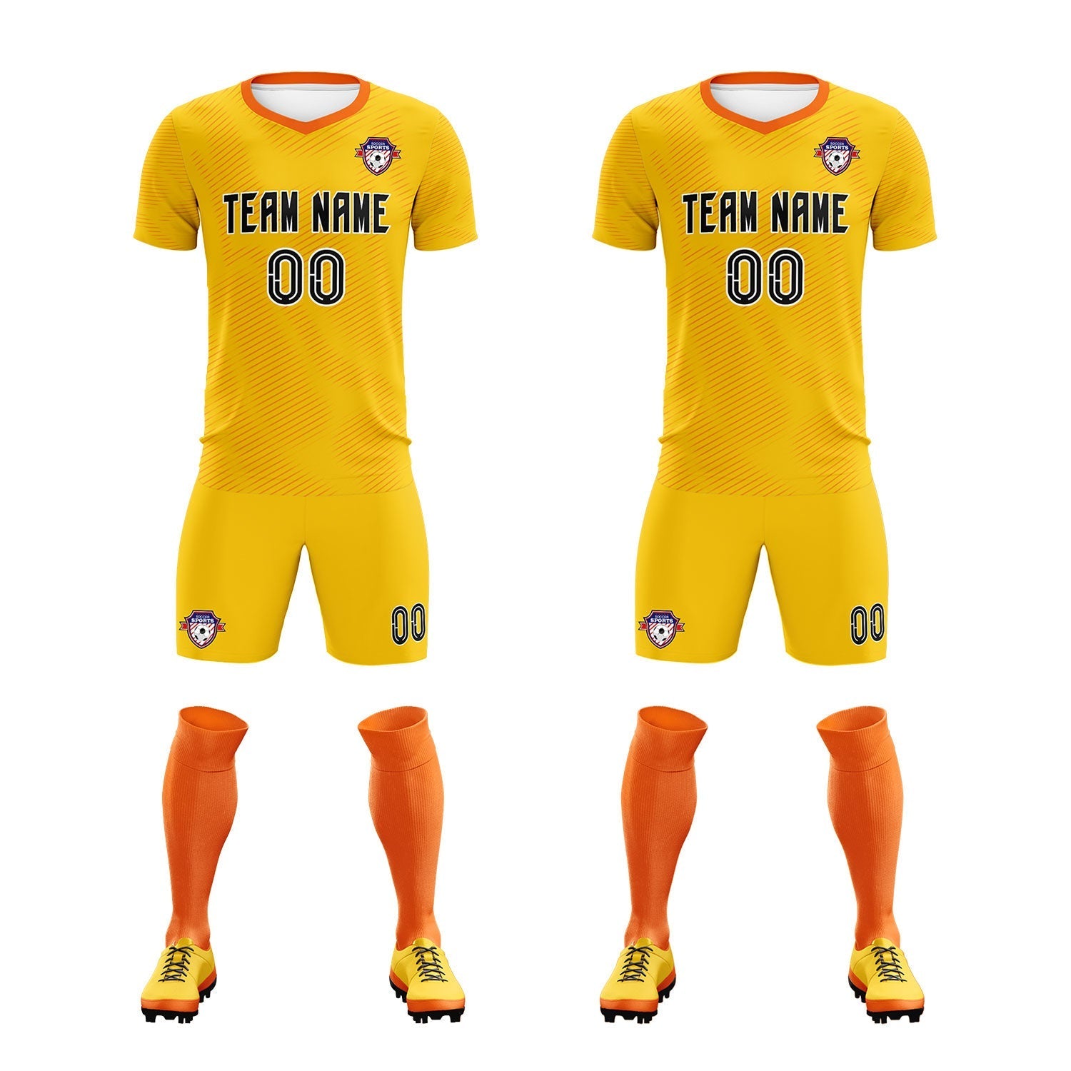 Custom Yellow Orange Training Uniform For Men Soccer Sets Jersey