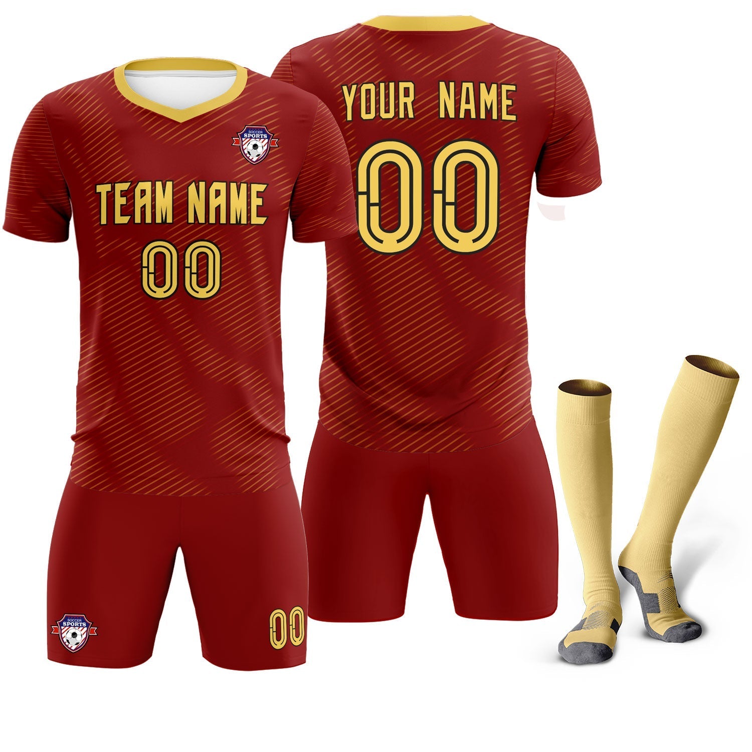 Custom Crimson Khaki Training Uniform For Men Soccer Sets Jersey