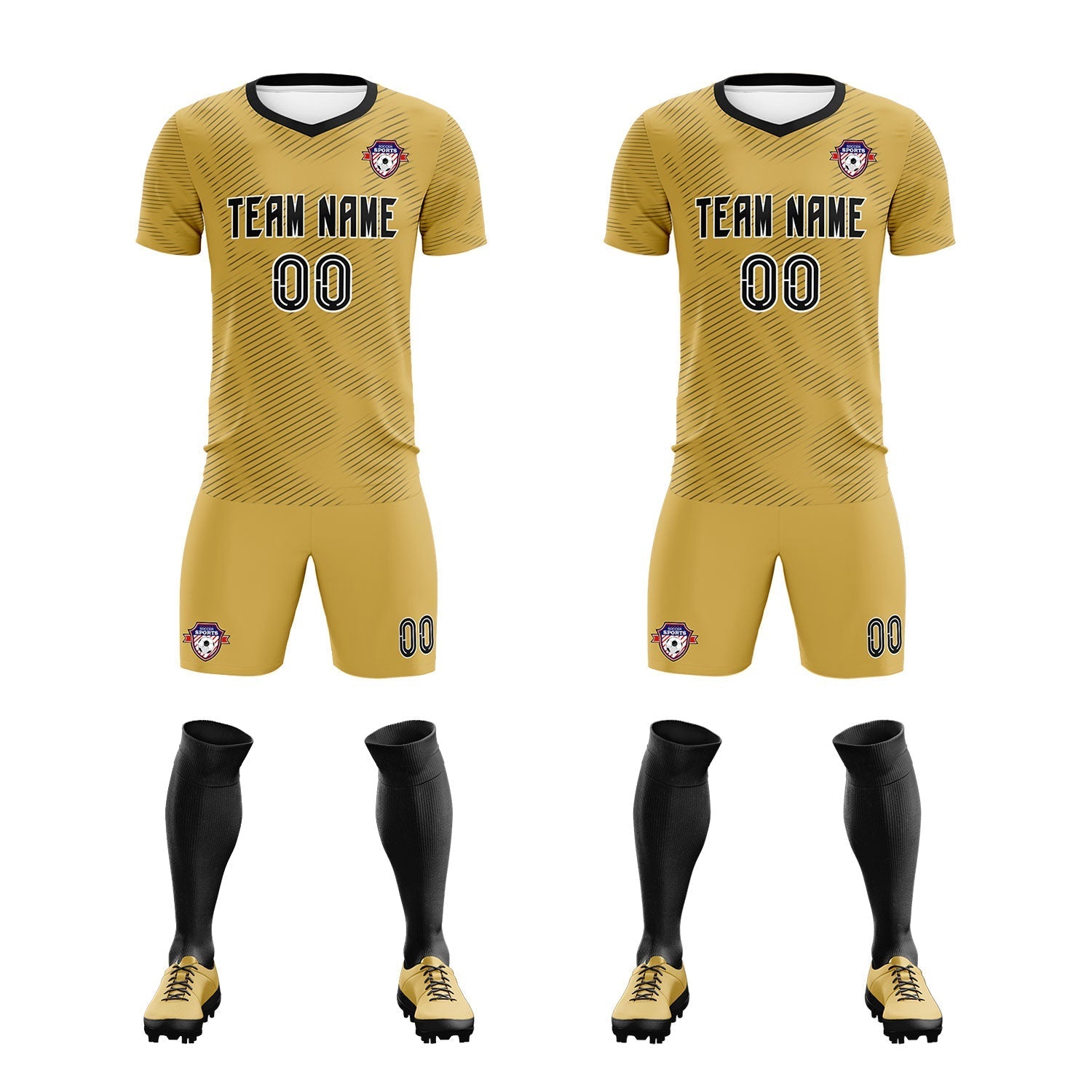 Custom Old Gold Black Training Uniform For Men Soccer Sets Jersey