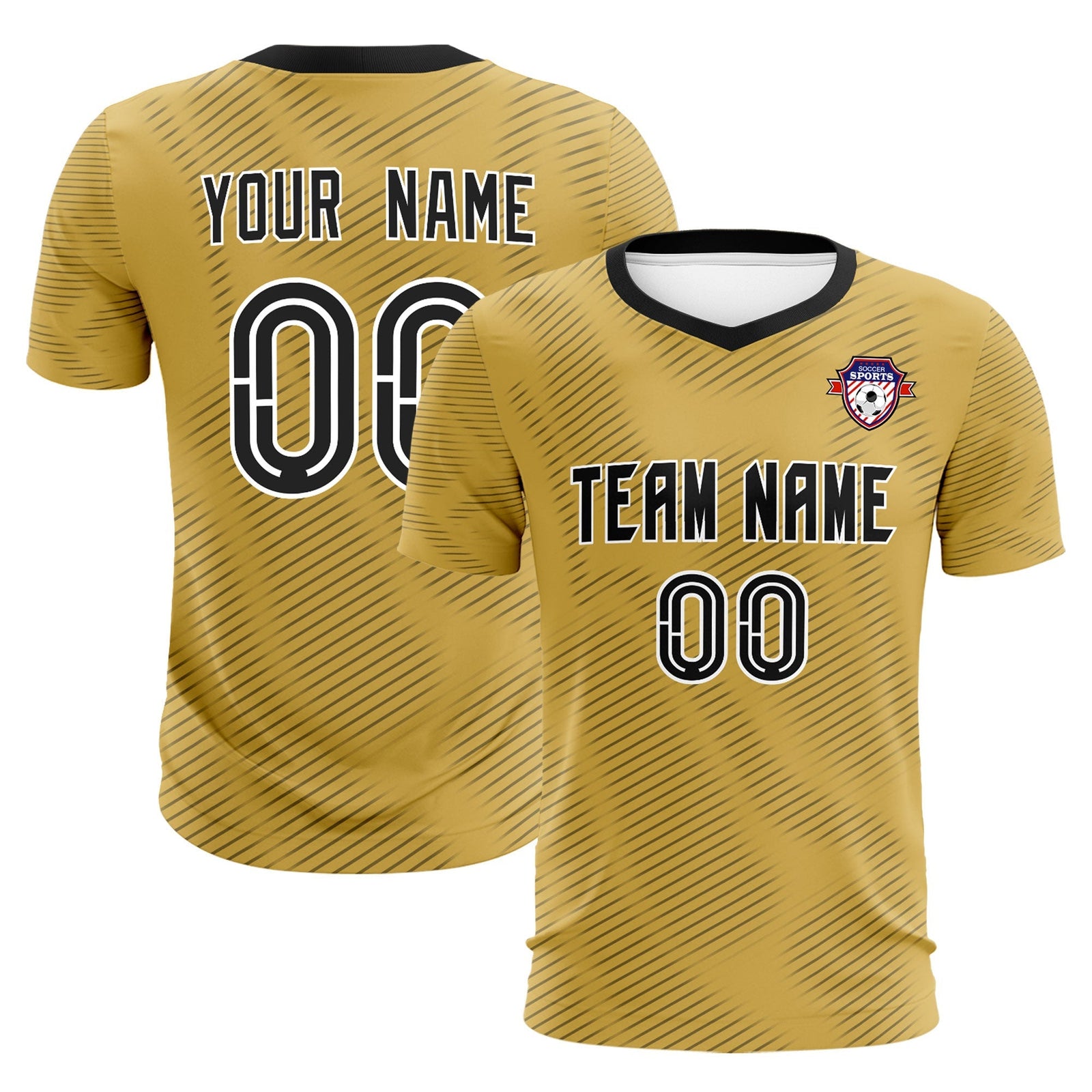 Custom Old Gold Black Training Uniform For Men Soccer Sets Jersey
