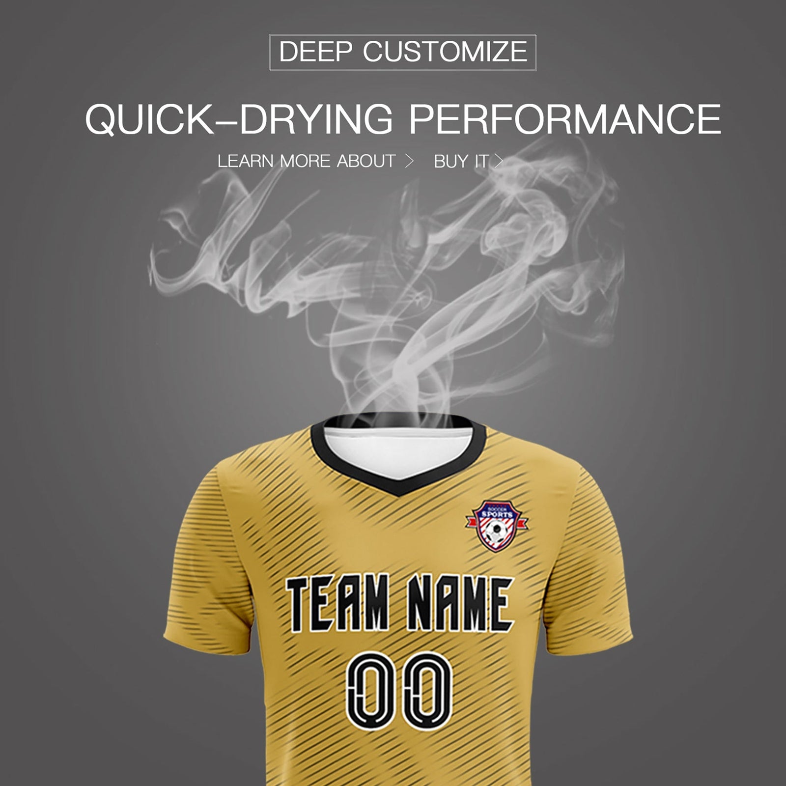 Custom Old Gold Black Training Uniform For Men Soccer Sets Jersey