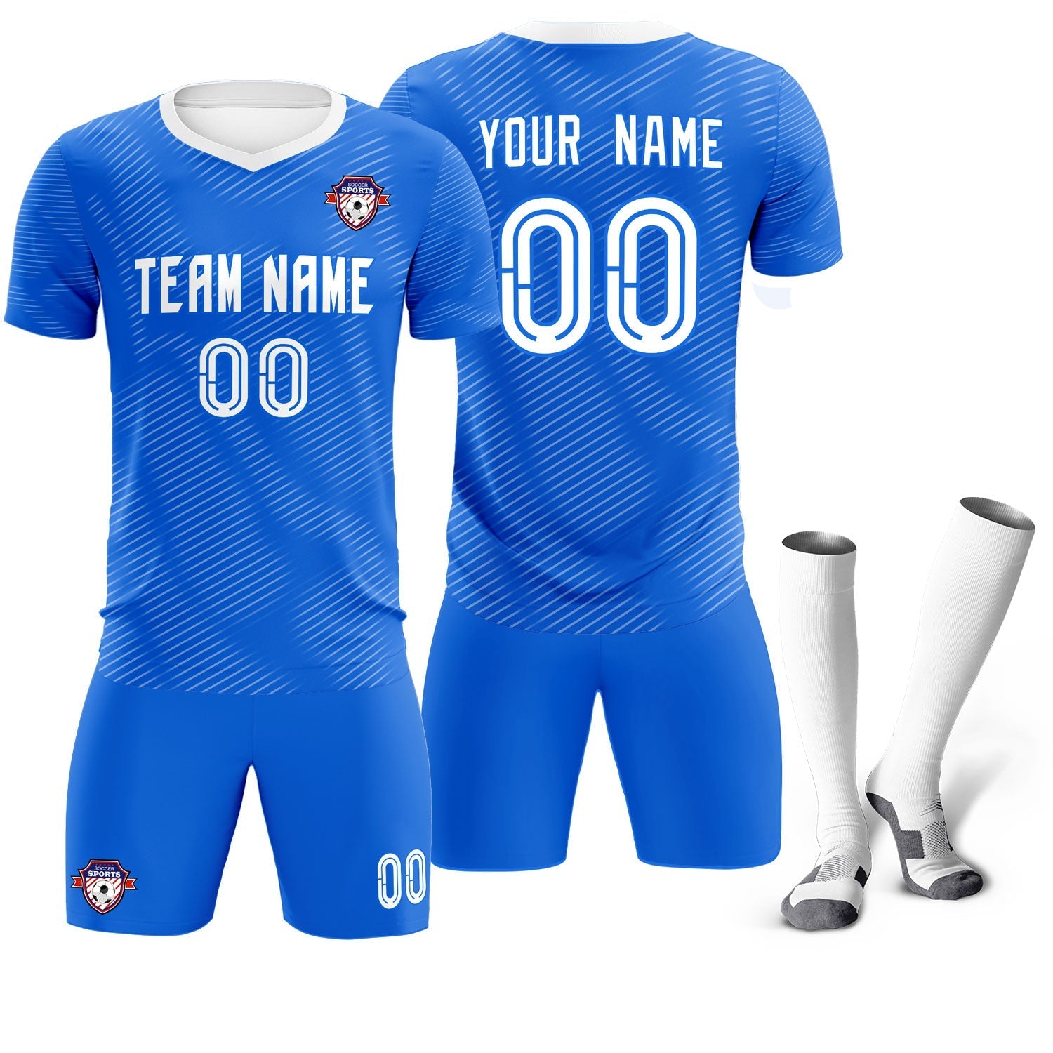 Custom Royal White Training Uniform For Men Soccer Sets Jersey