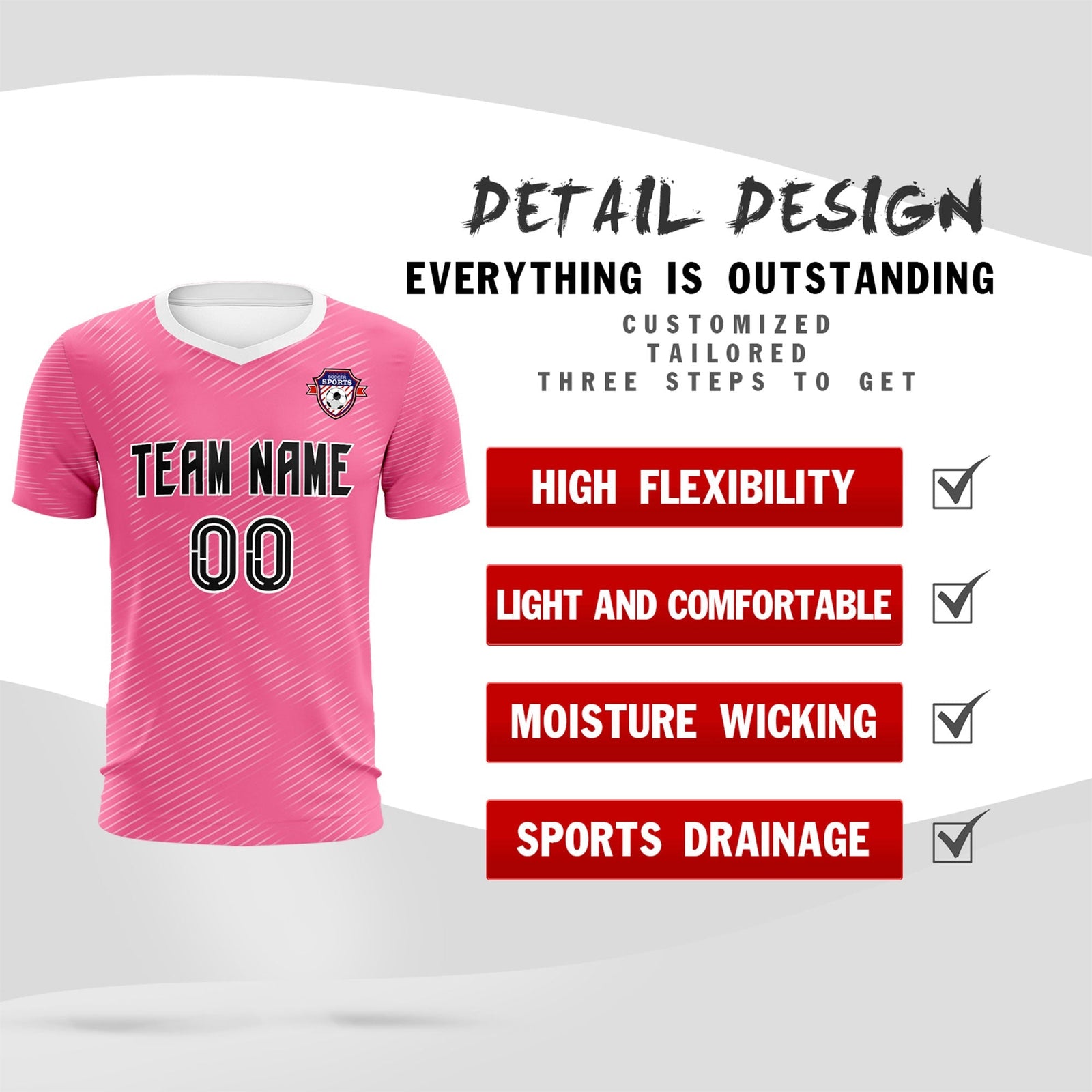 Custom Pink White Training Uniform For Men Soccer Sets Jersey