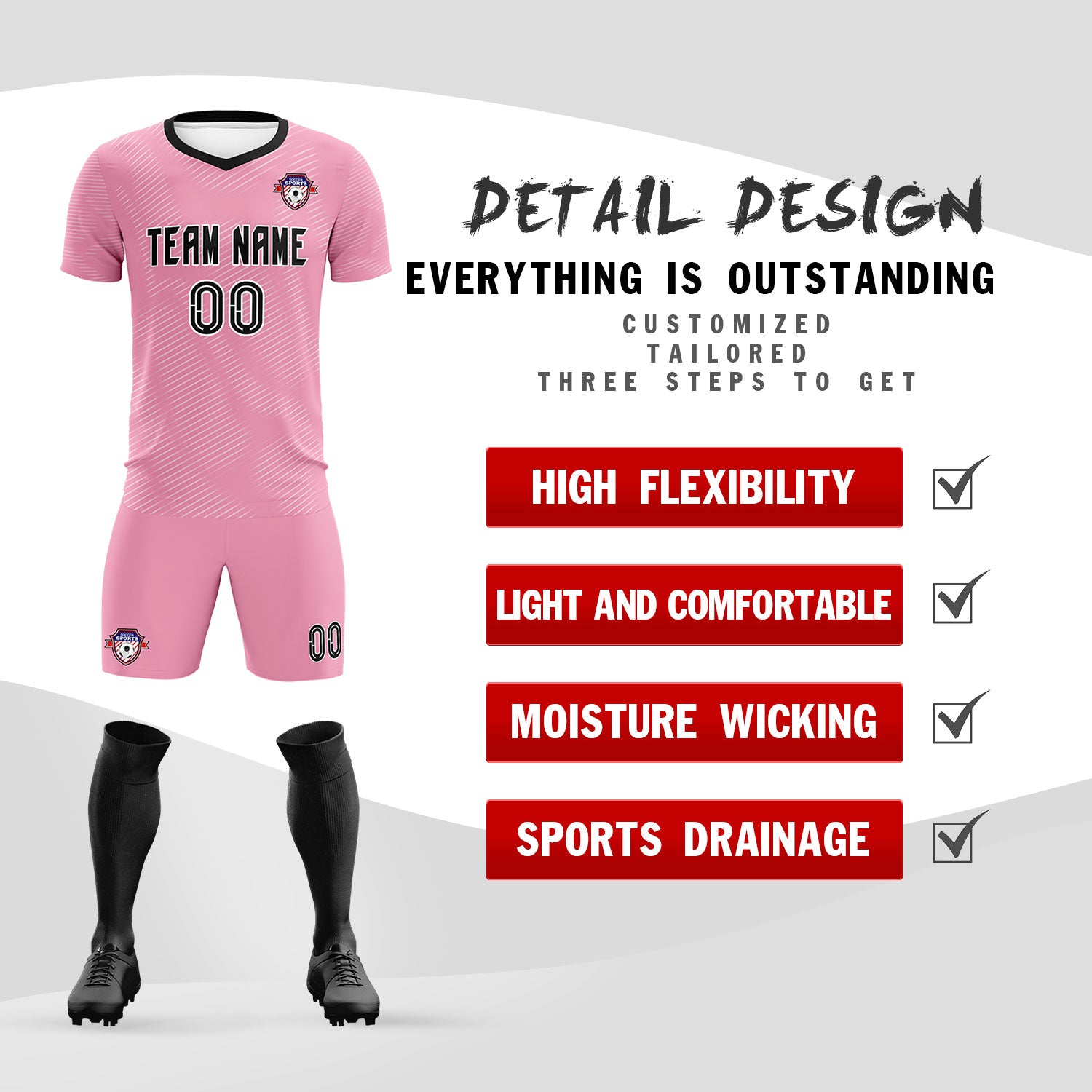 Custom Light Pink White Training Uniform For Men Soccer Sets Jersey