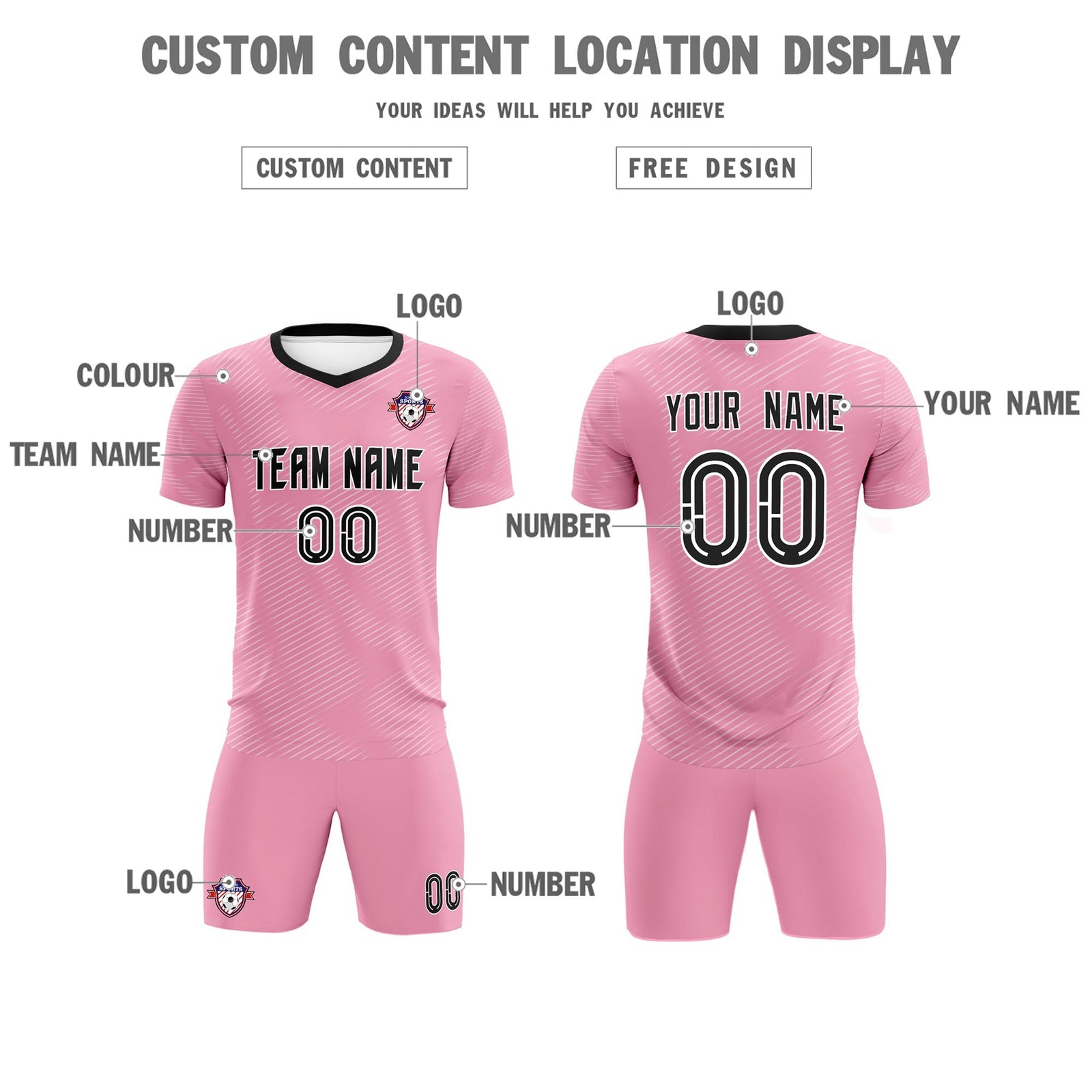 Custom Light Pink White Training Uniform For Men Soccer Sets Jersey