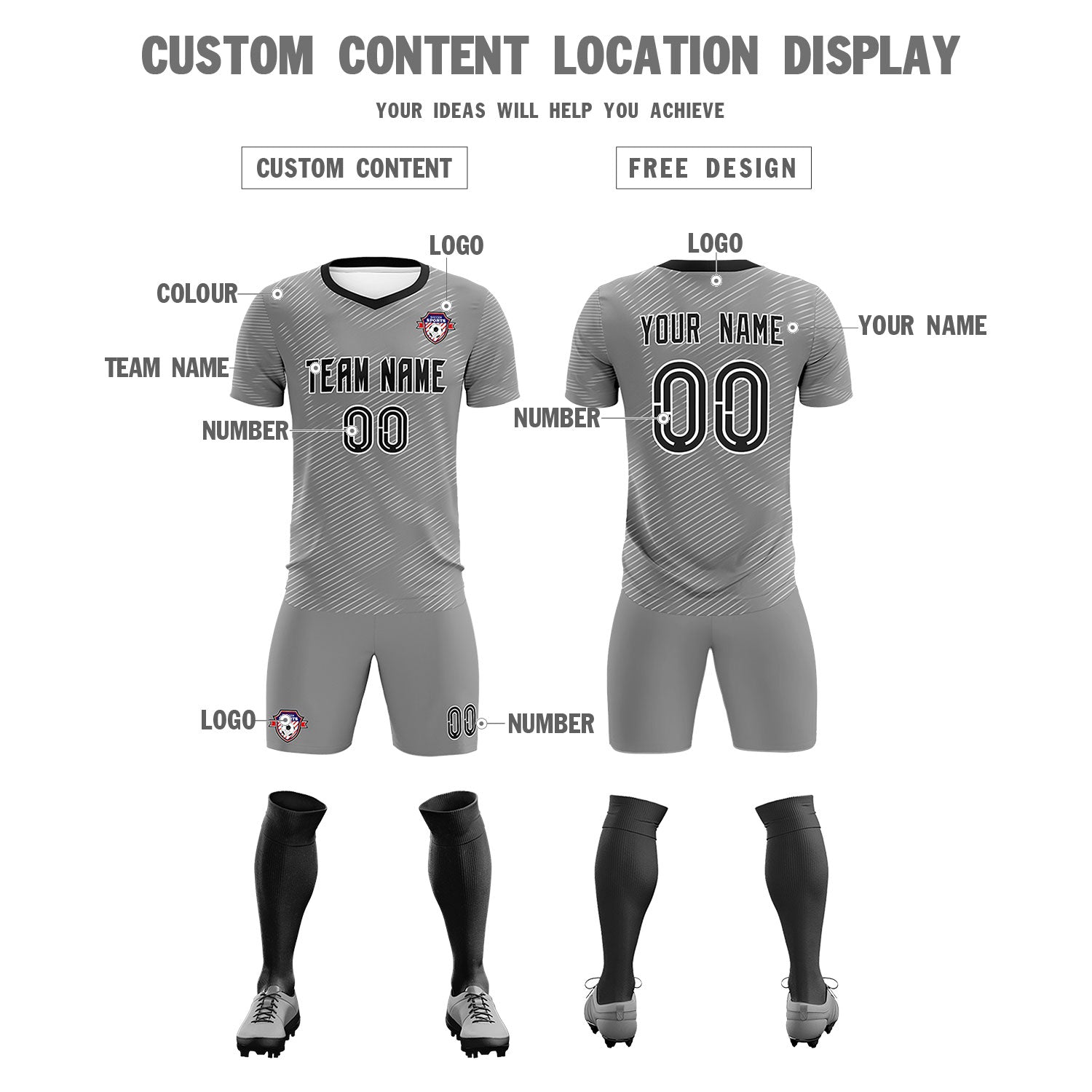 Custom Dark Gray White Training Uniform For Men Soccer Sets Jersey