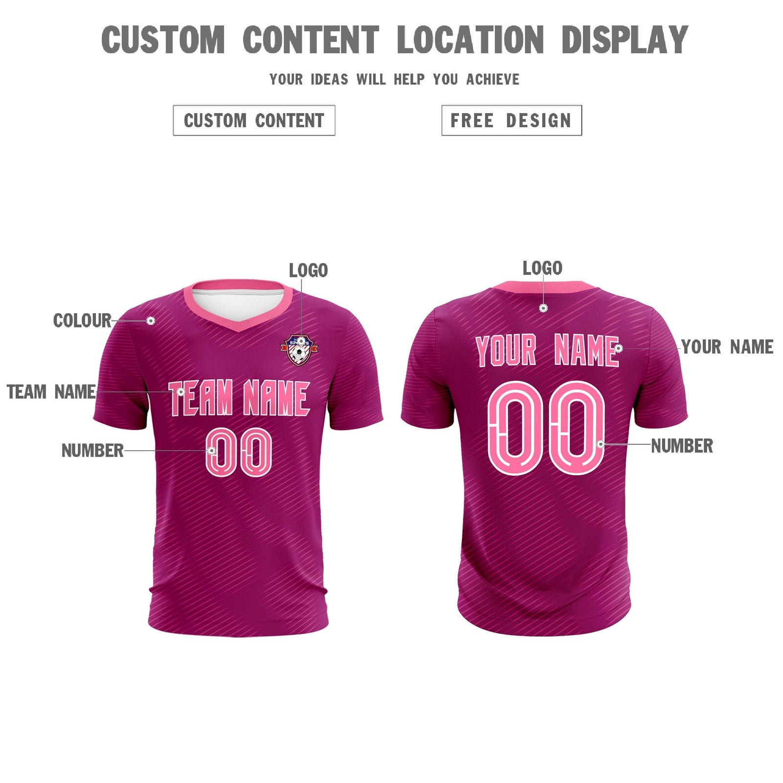 Custom Rose Red Pink Training Uniform For Men Soccer Sets Jersey